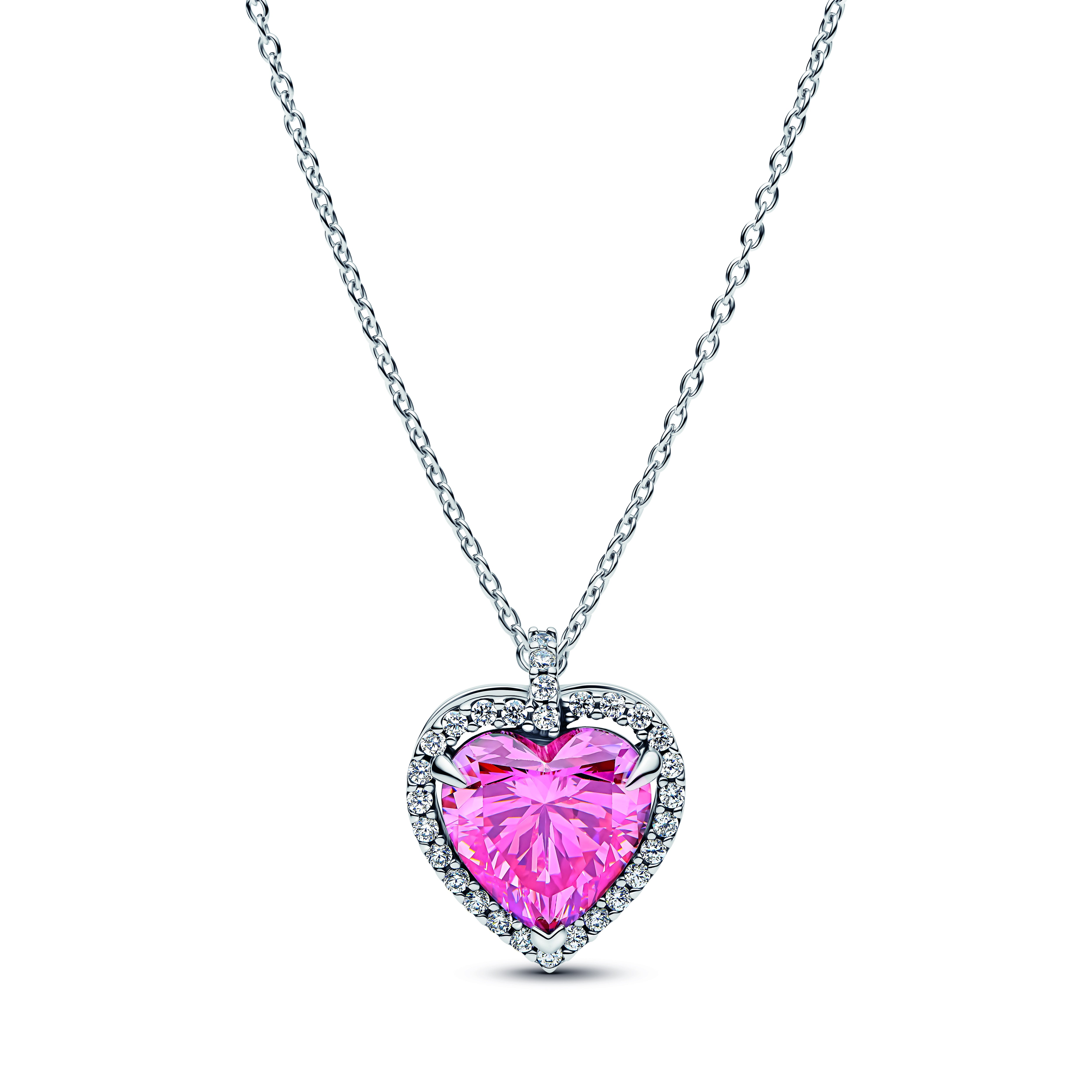 Heart Sterling Silver Collier With Fancy Pink And Clear Cubic Zirconia