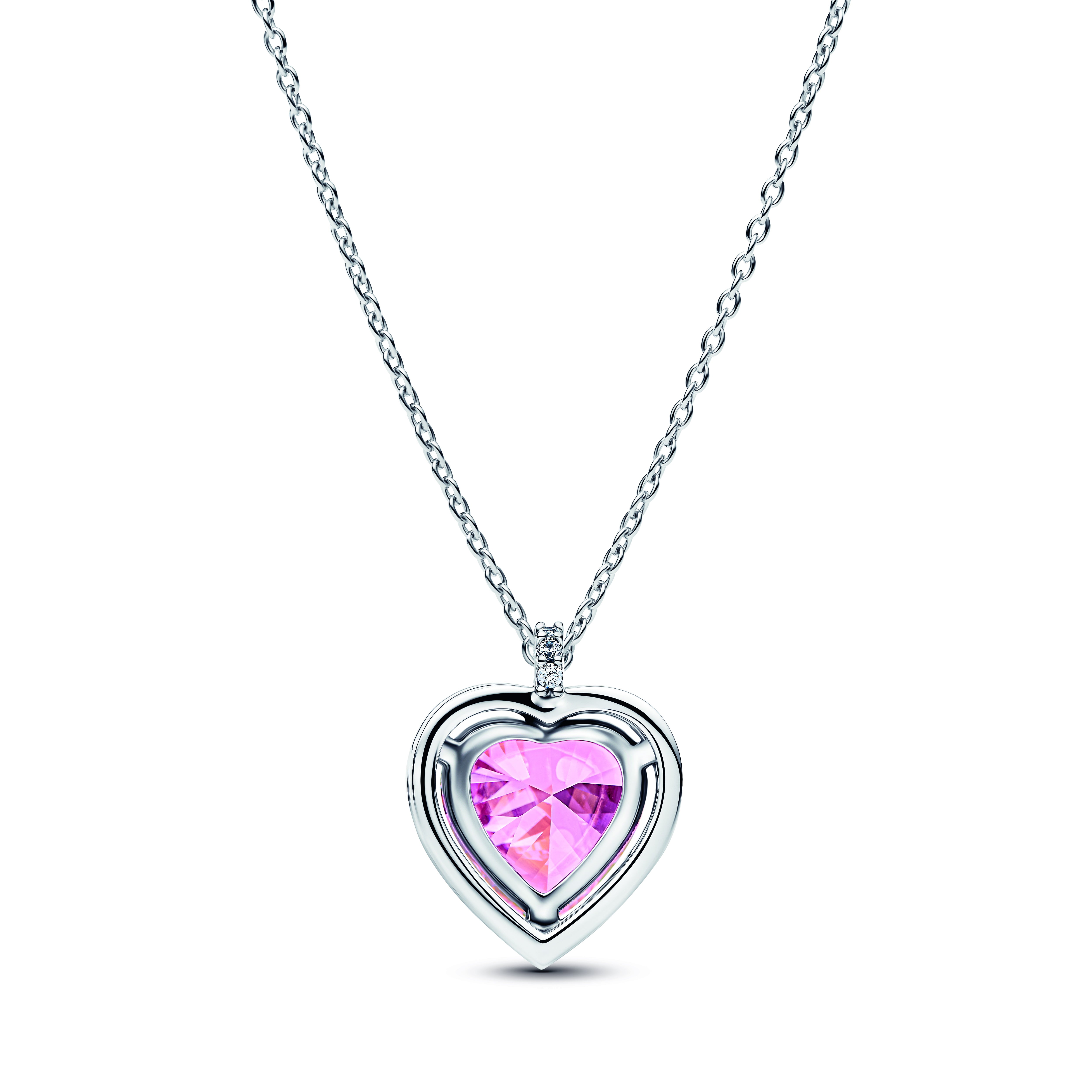Heart Sterling Silver Collier With Fancy Pink And Clear Cubic Zirconia