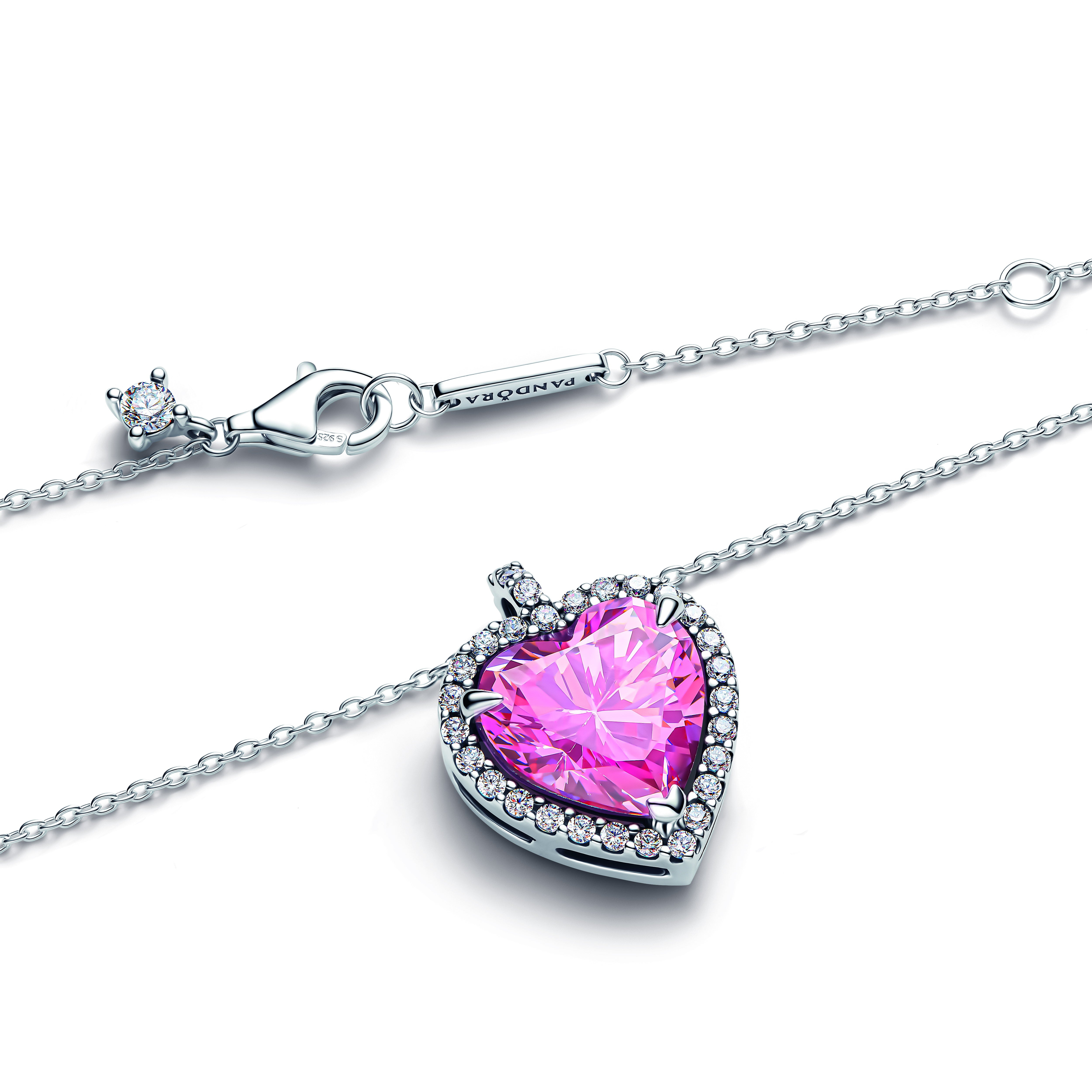 Heart Sterling Silver Collier With Fancy Pink And Clear Cubic Zirconia