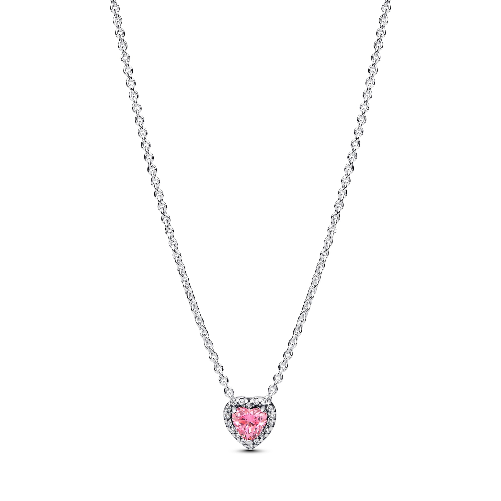 Heart Sterling Silver Collier With Fancy Pink And Clear Cubic Zirconia