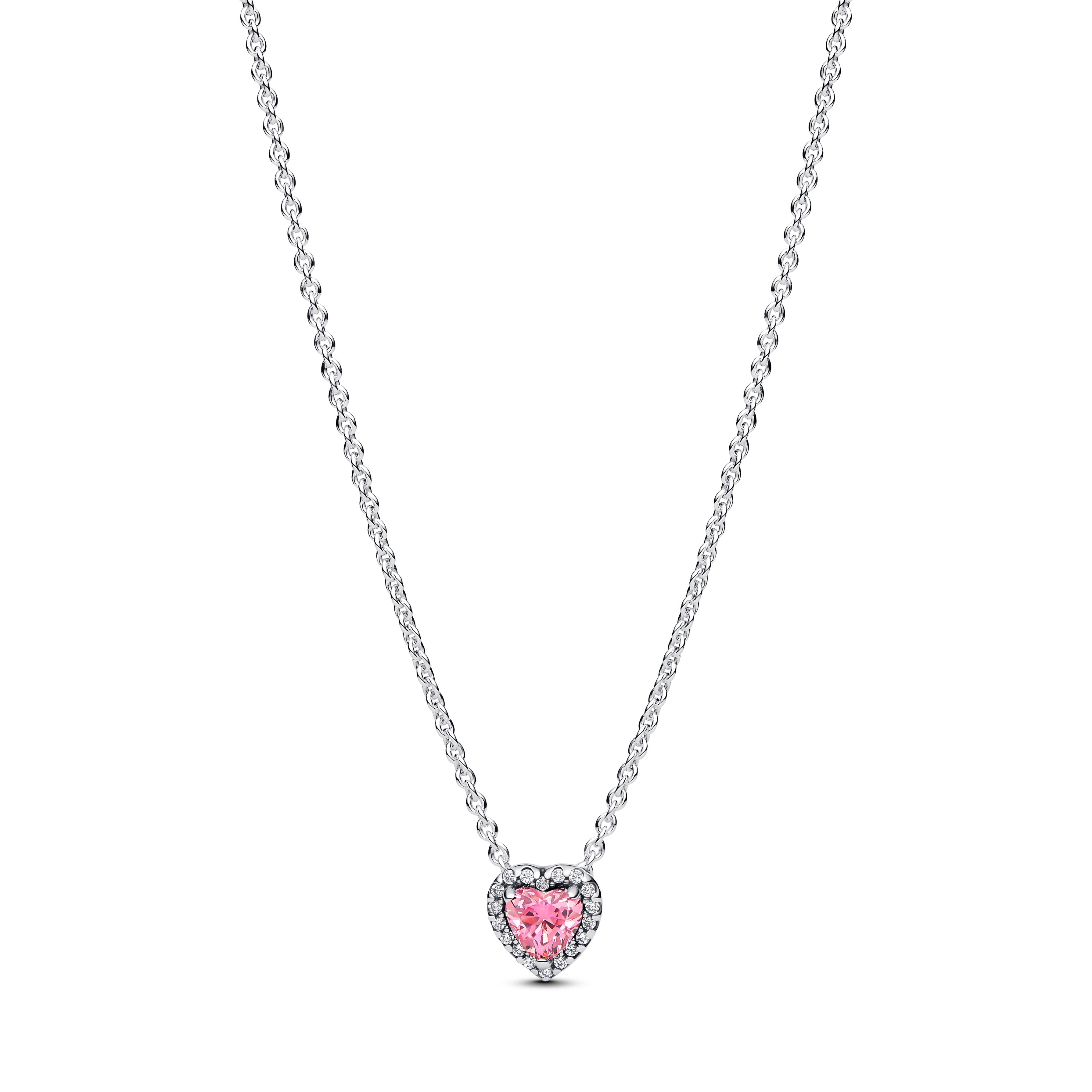 Heart Sterling Silver Collier With Fancy Pink And Clear Cubic Zirconia