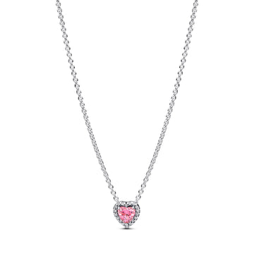 Heart Sterling Silver Collier With Fancy Pink And Clear Cubic Zirconia
