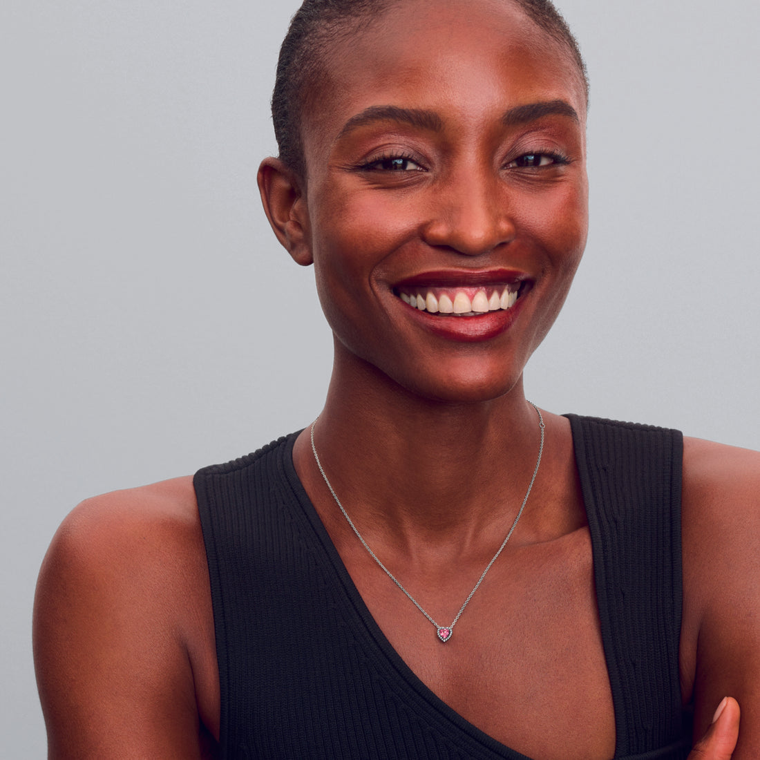 Heart Sterling Silver Collier With Fancy Pink And Clear Cubic Zirconia