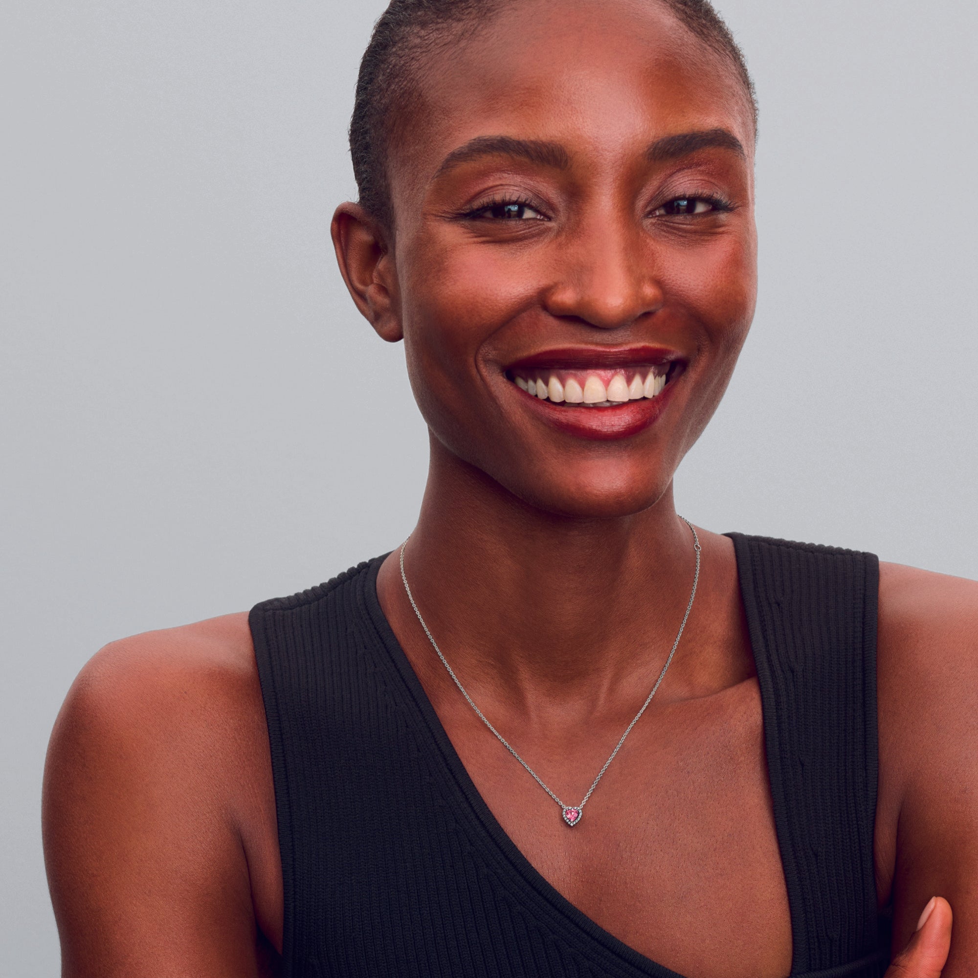 Heart Sterling Silver Collier With Fancy Pink And Clear Cubic Zirconia