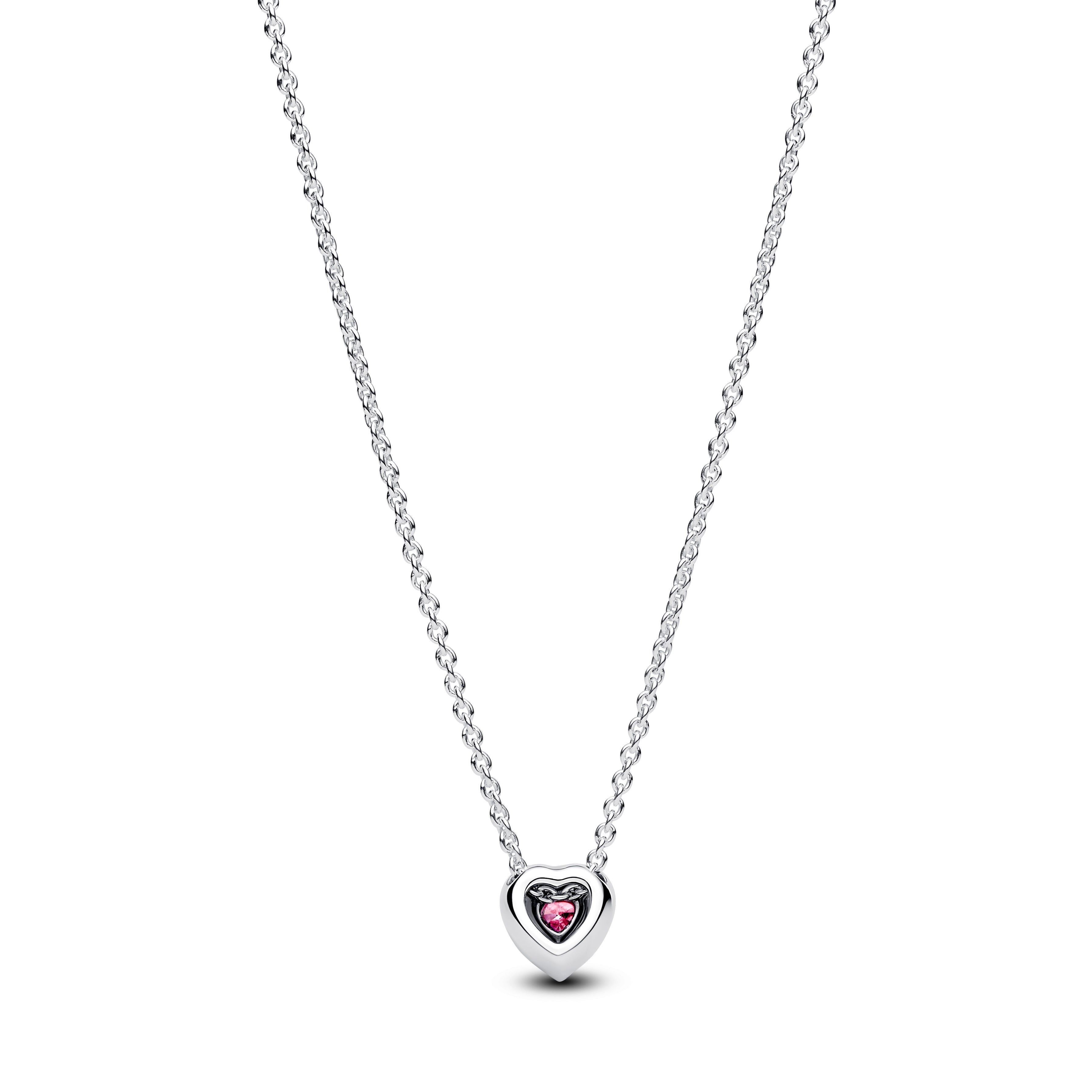 Heart Sterling Silver Collier With Fancy Pink And Clear Cubic Zirconia