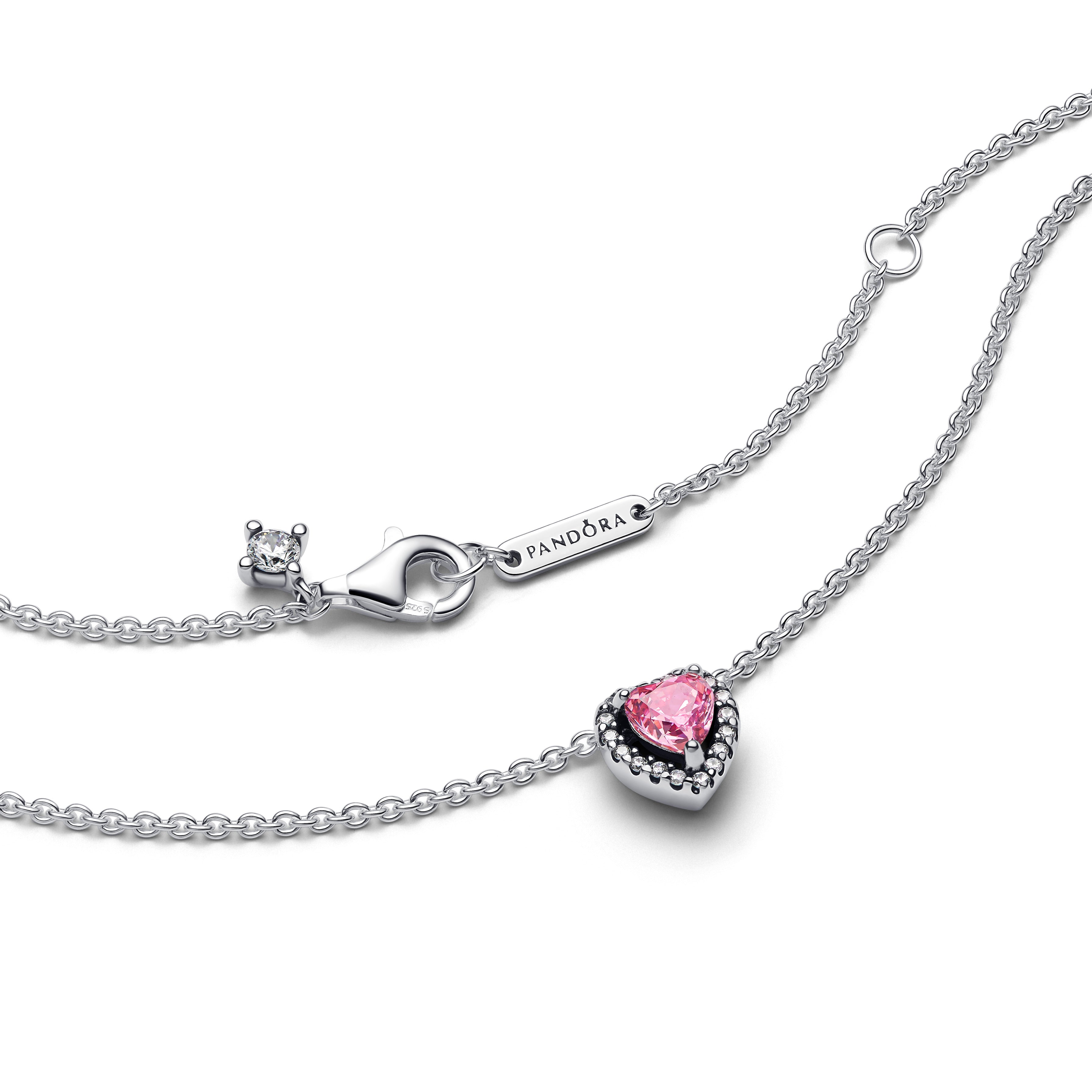 Heart Sterling Silver Collier With Fancy Pink And Clear Cubic Zirconia