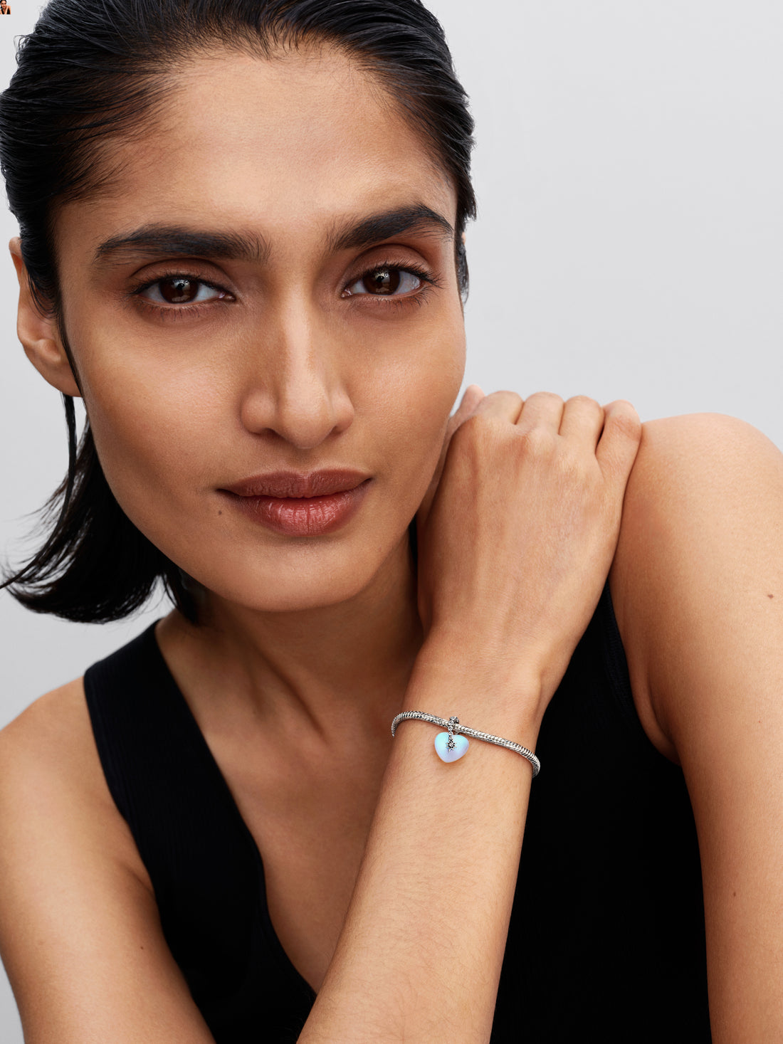 Heart Sterling Silver Dangle With Clear Cubic Zirconia And Frosted Glass