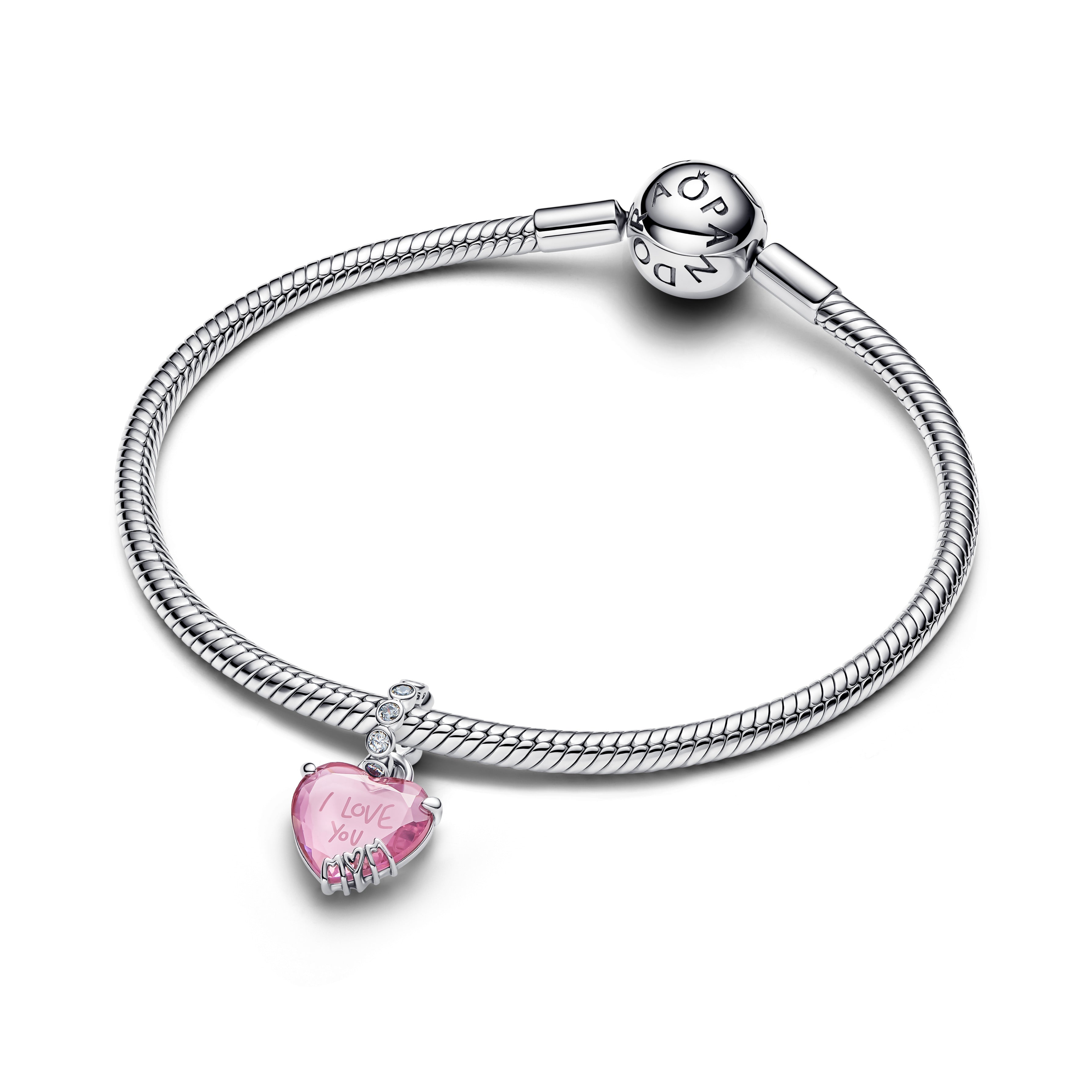 Heart Sterling Silver Dangle With Pink And Clear Cubic Zirconia