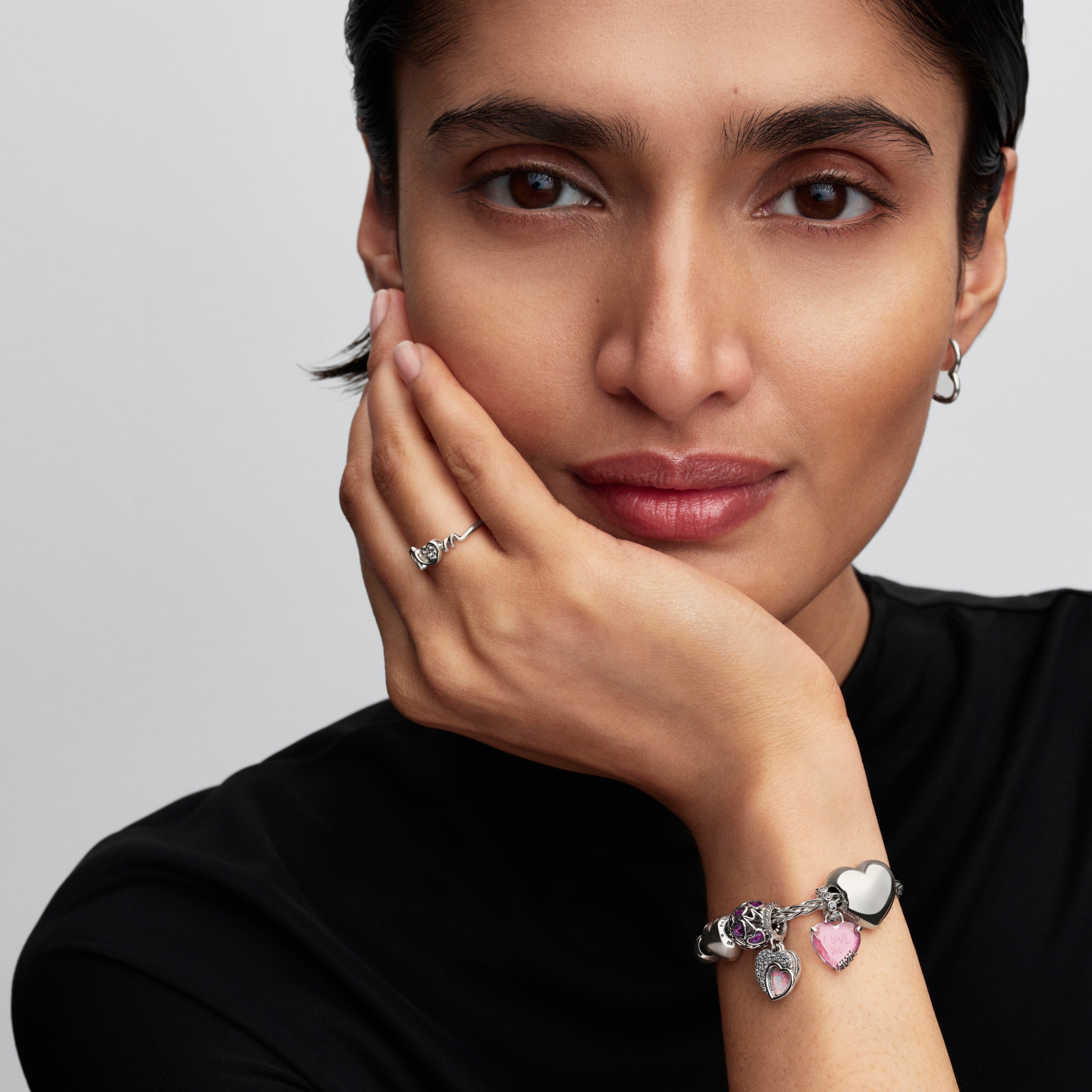 Heart Sterling Silver Dangle With Pink And Clear Cubic Zirconia