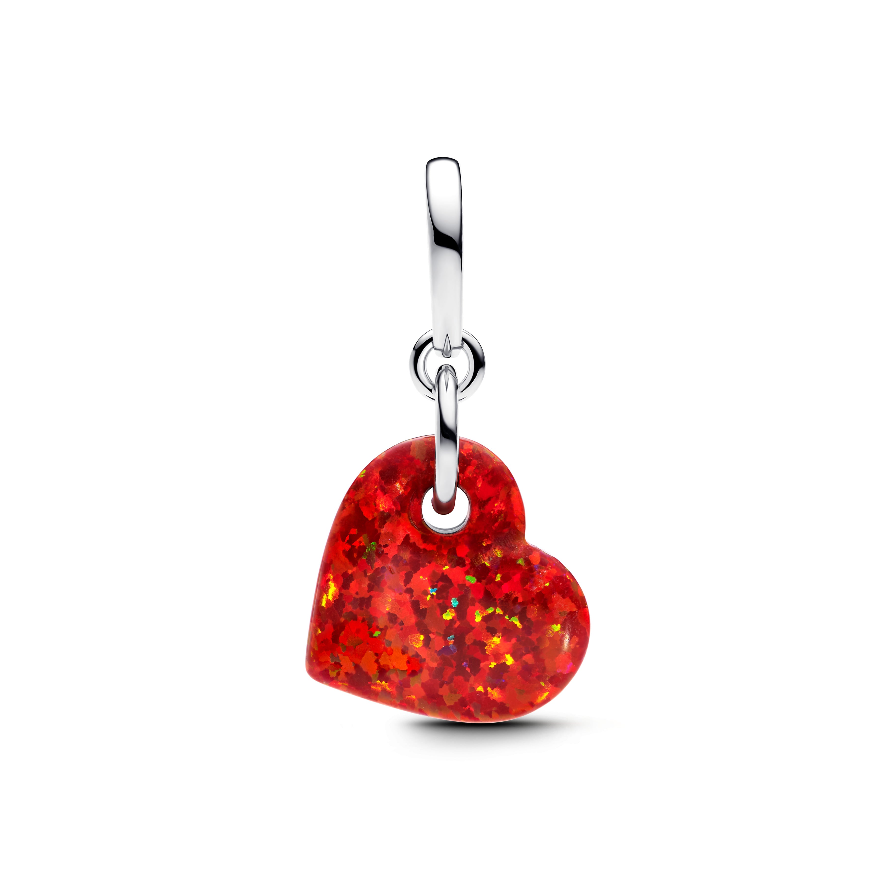 Heart Sterling Silver Dangle With Red Lab-Created Opal