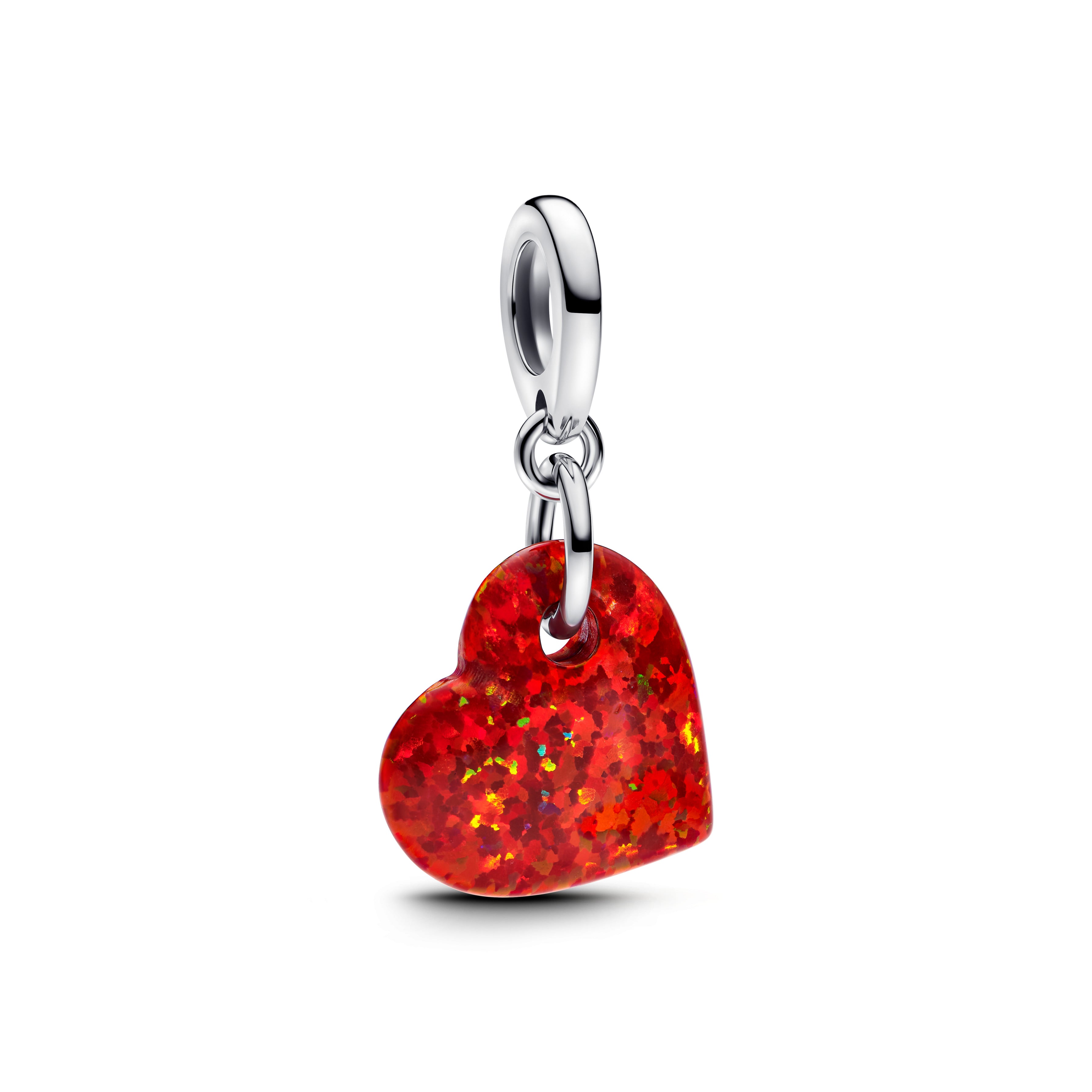 Heart Sterling Silver Dangle With Red Lab-Created Opal