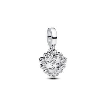 Heart Sterling Silver Double Dangle With Clear Cubic Zirconia And Transparent Resin