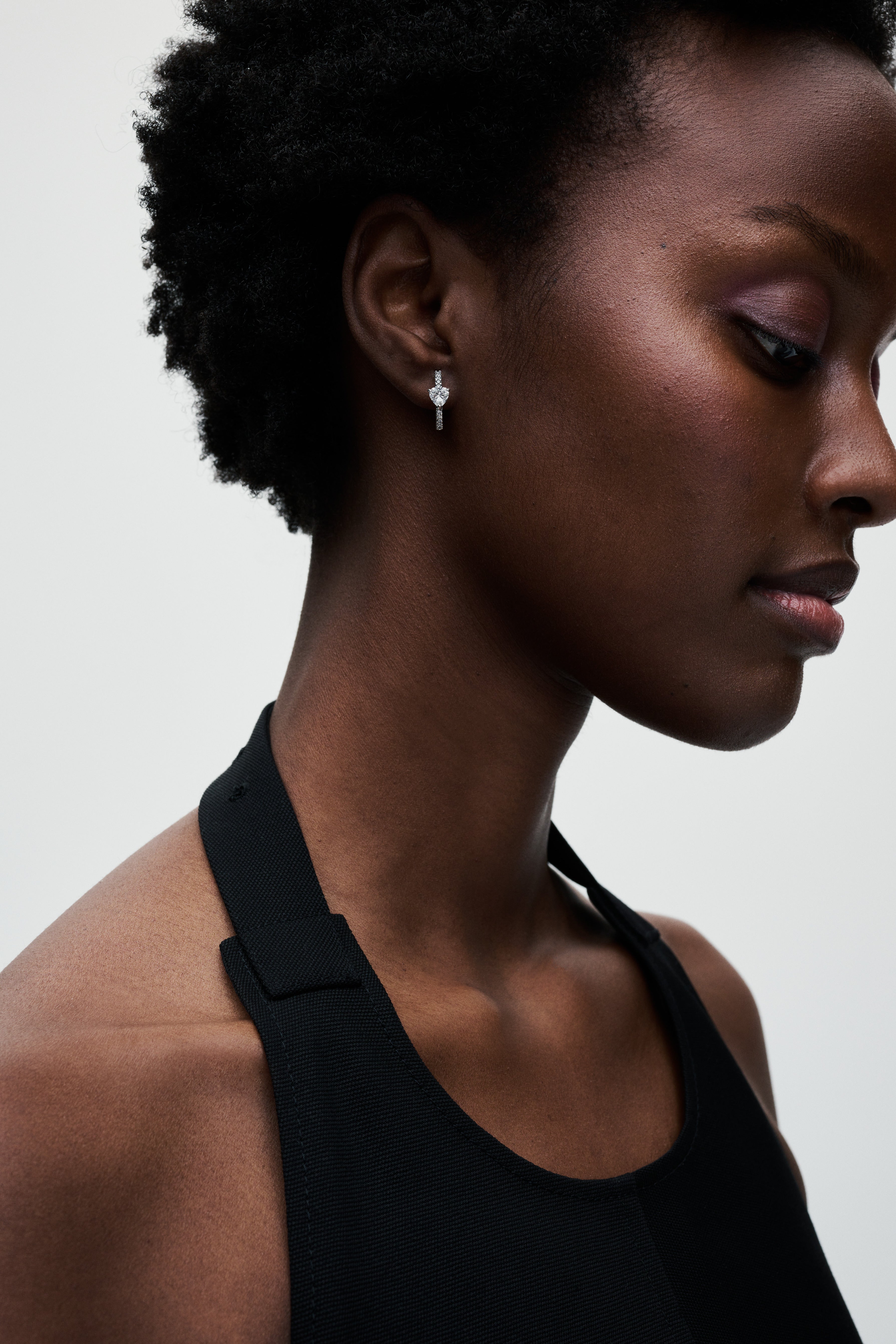 Heart Sterling Silver Hoop Earrings With Clear Cubic Zirconia