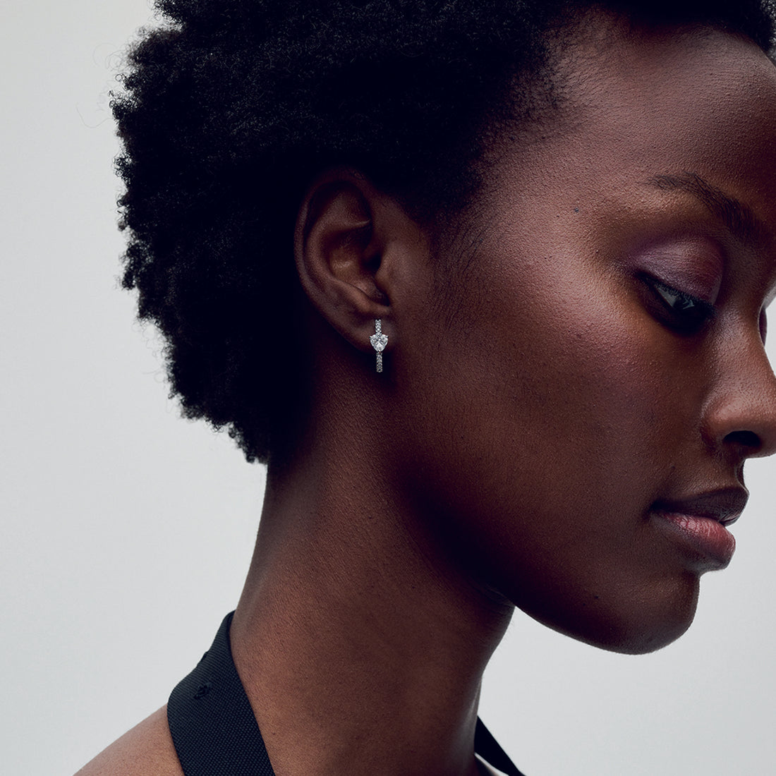 Heart Sterling Silver Hoop Earrings With Clear Cubic Zirconia