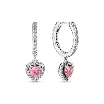 Heart Sterling Silver Hoop Earrings With Fancy Pink And Clear Cubic Zirconia