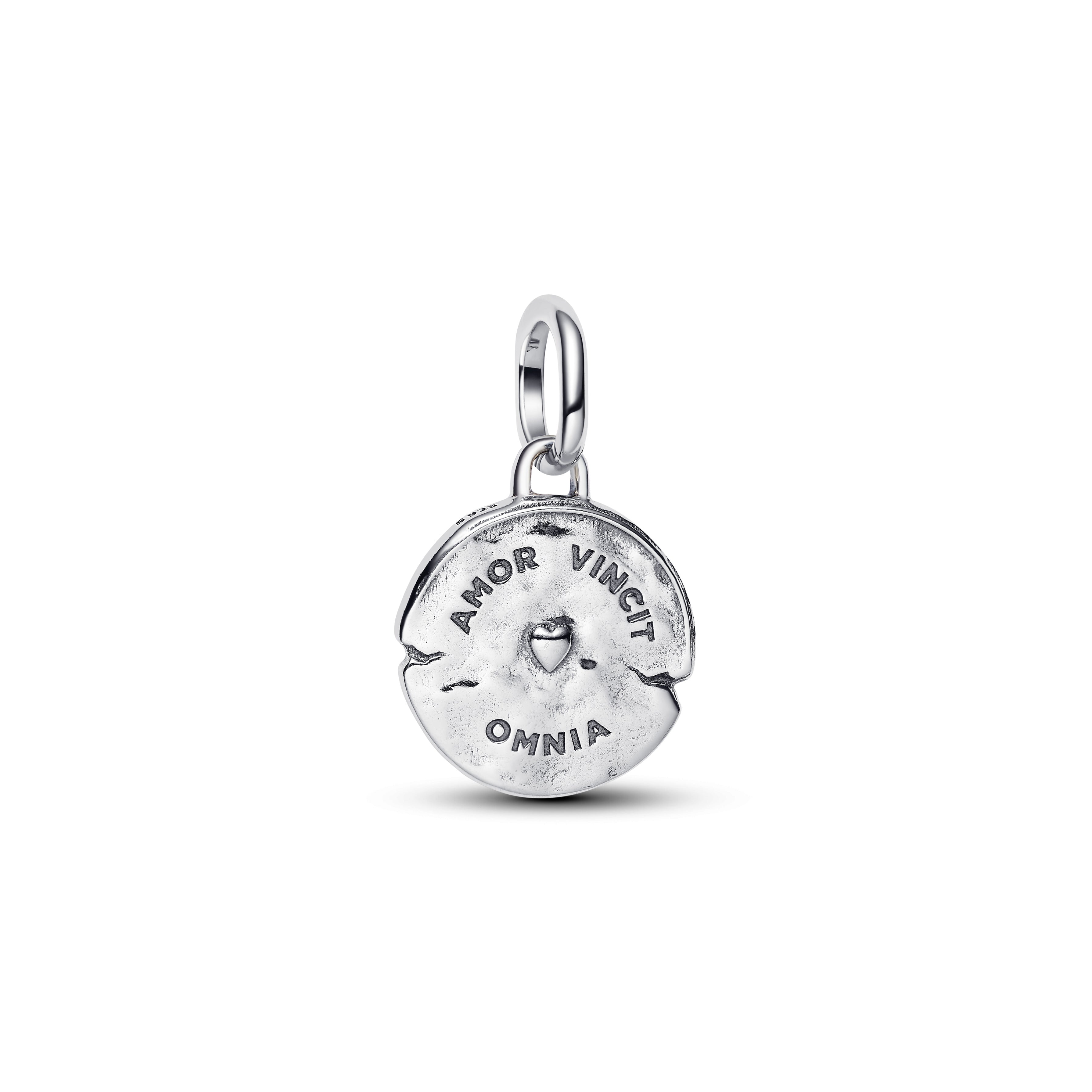 Heart Sterling Silver Medallion With Clear Cubic Zirconia