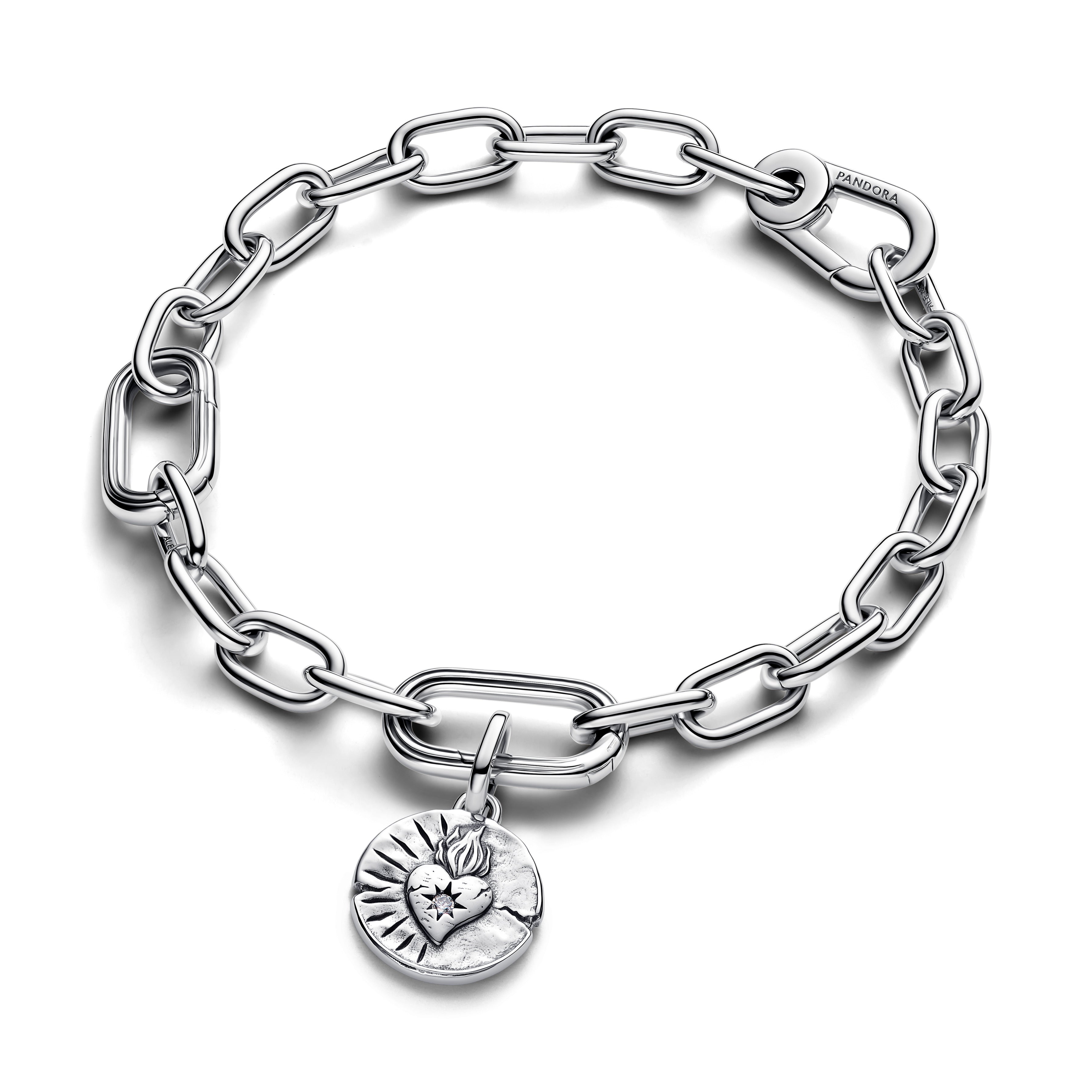 Heart Sterling Silver Medallion With Clear Cubic Zirconia