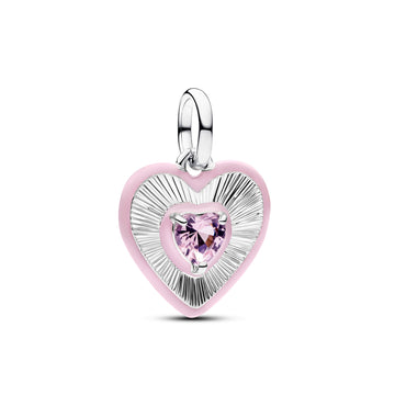 Heart Sterling Silver Medallion With Orchid Pink Crystal And Pink Enamel
