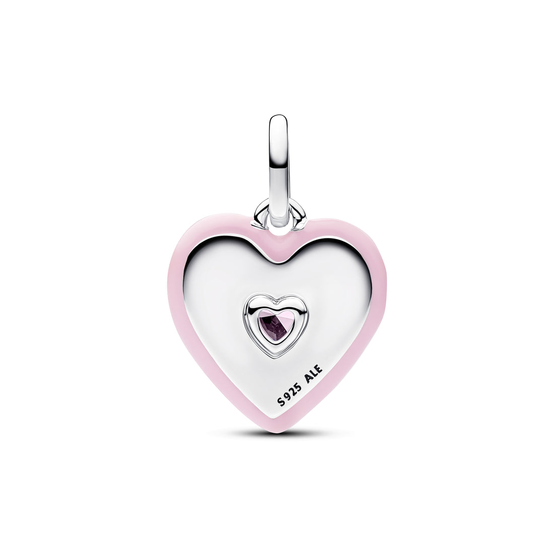 Heart Sterling Silver Medallion With Orchid Pink Crystal And Pink Enamel