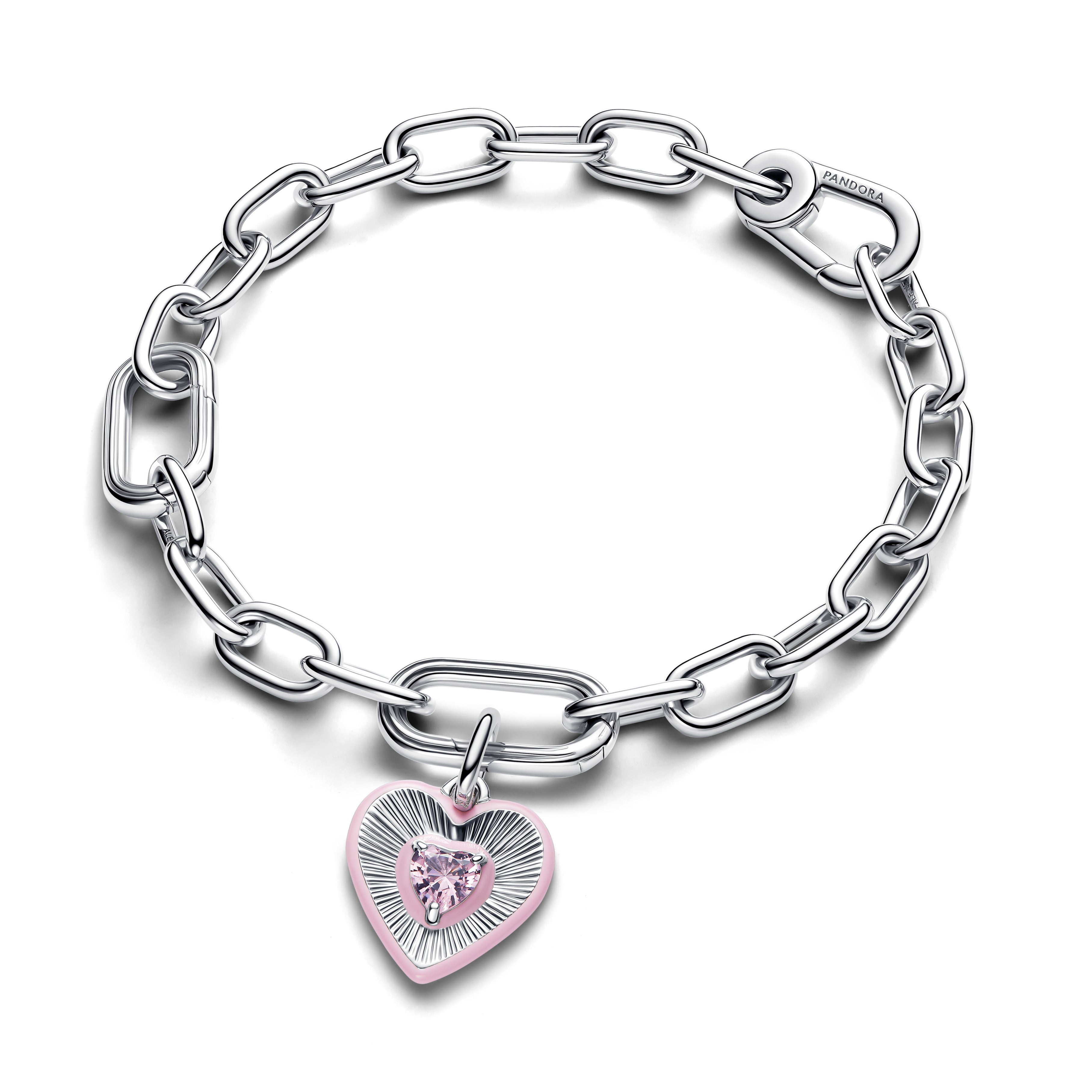 Heart Sterling Silver Medallion With Orchid Pink Crystal And Pink Enamel