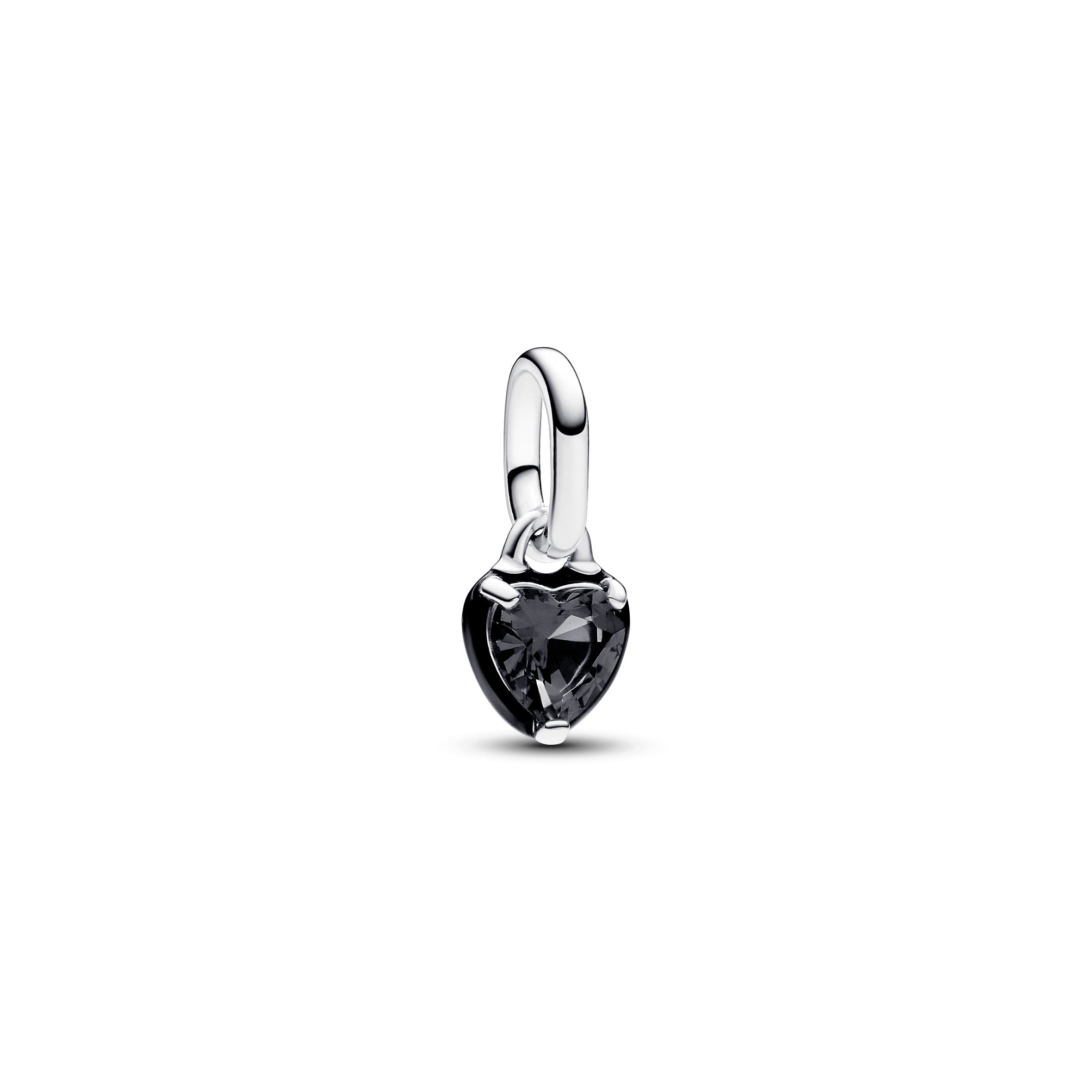Heart Sterling Silver Mini Dangle With Black Crystal And Black Enamel