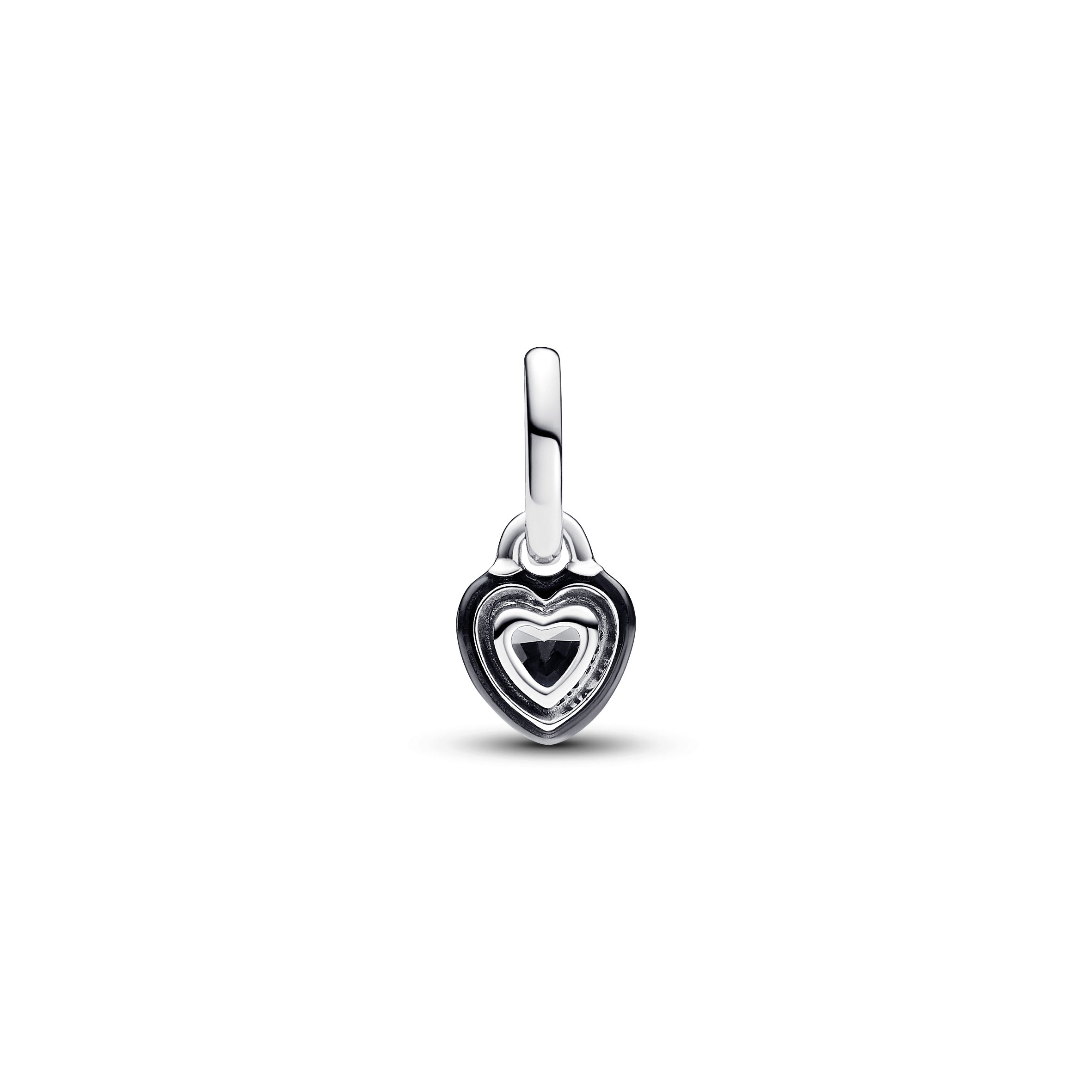 Heart Sterling Silver Mini Dangle With Black Crystal And Black Enamel