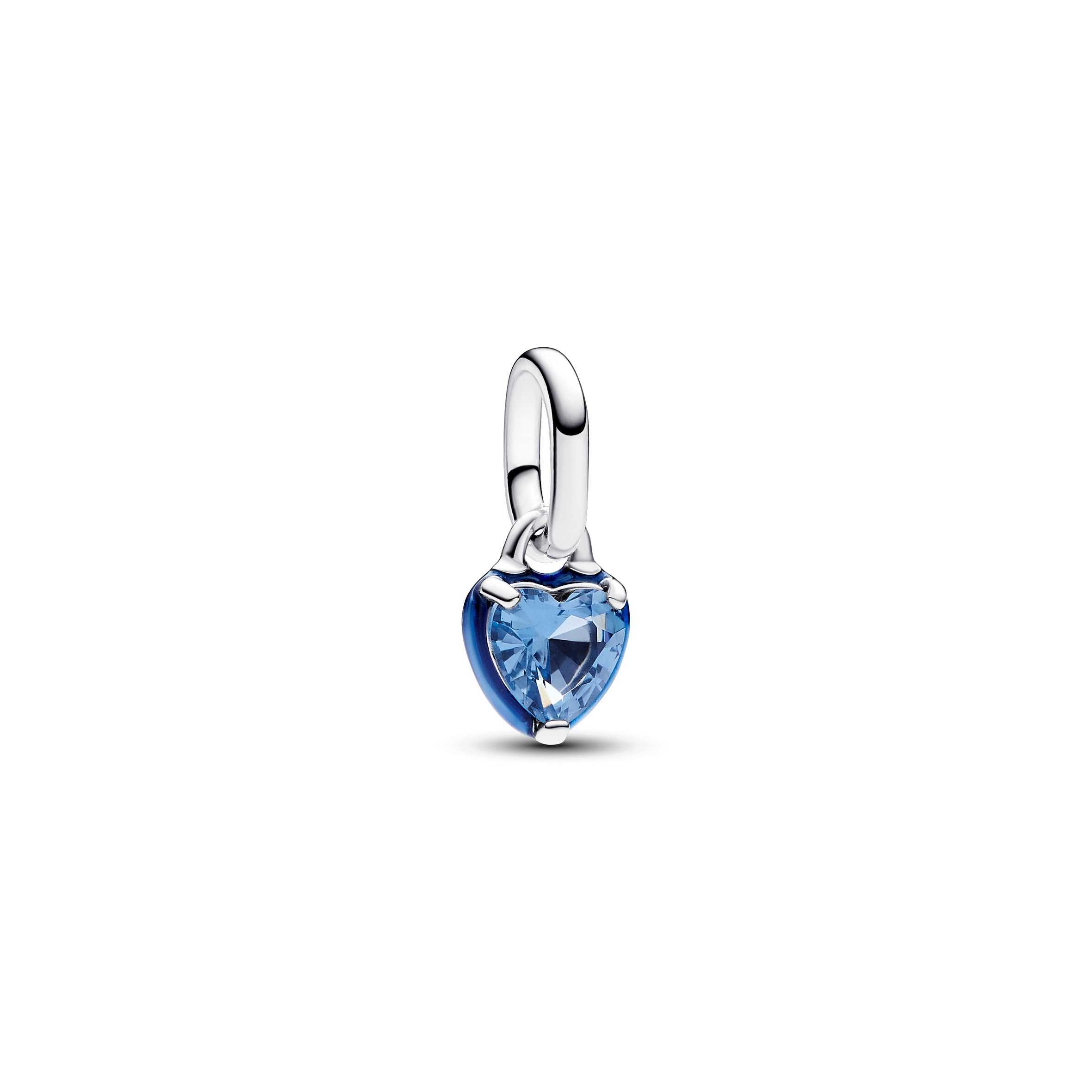 Heart Sterling Silver Mini Dangle With Blue Crystal And Blue Enamel