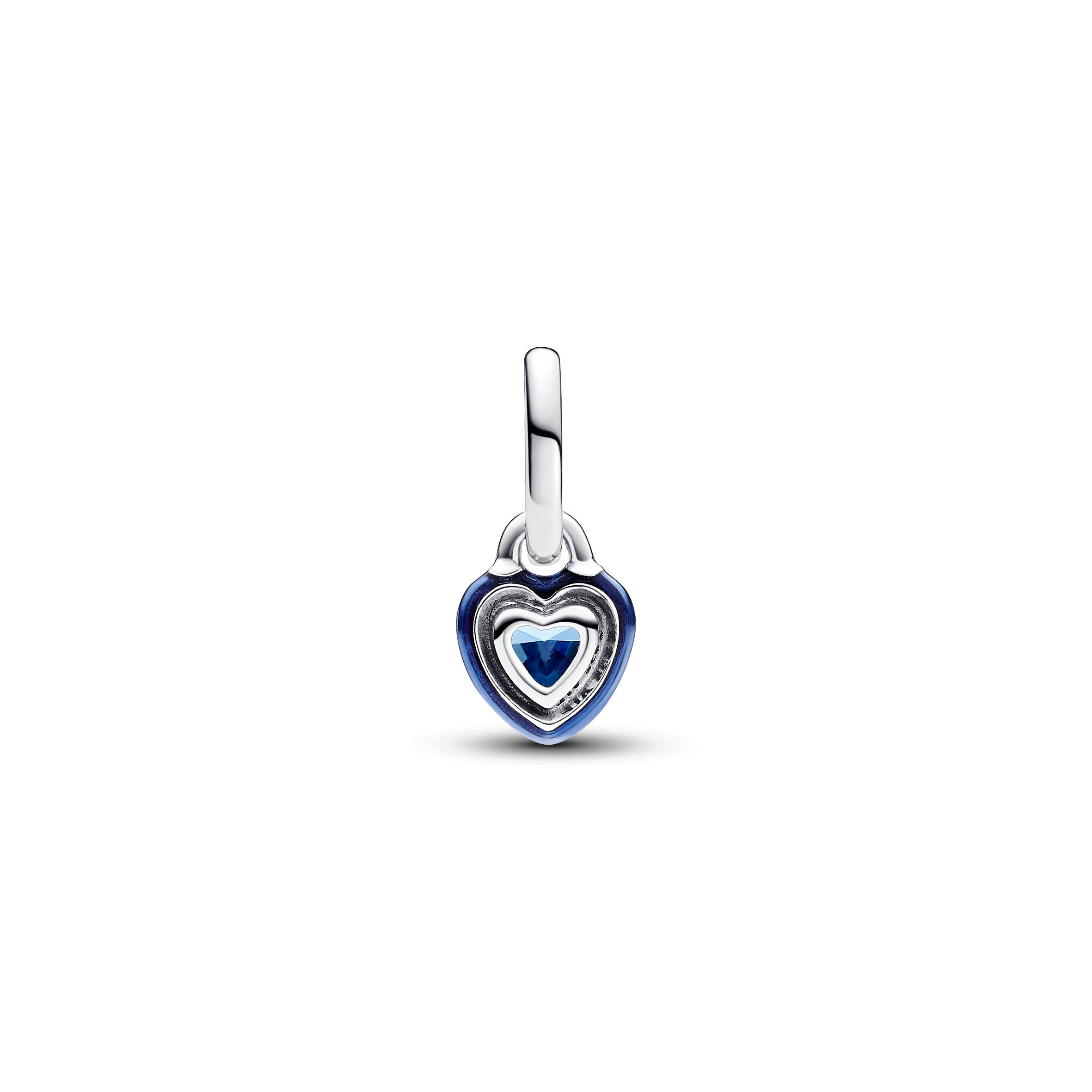 Heart Sterling Silver Mini Dangle With Blue Crystal And Blue Enamel