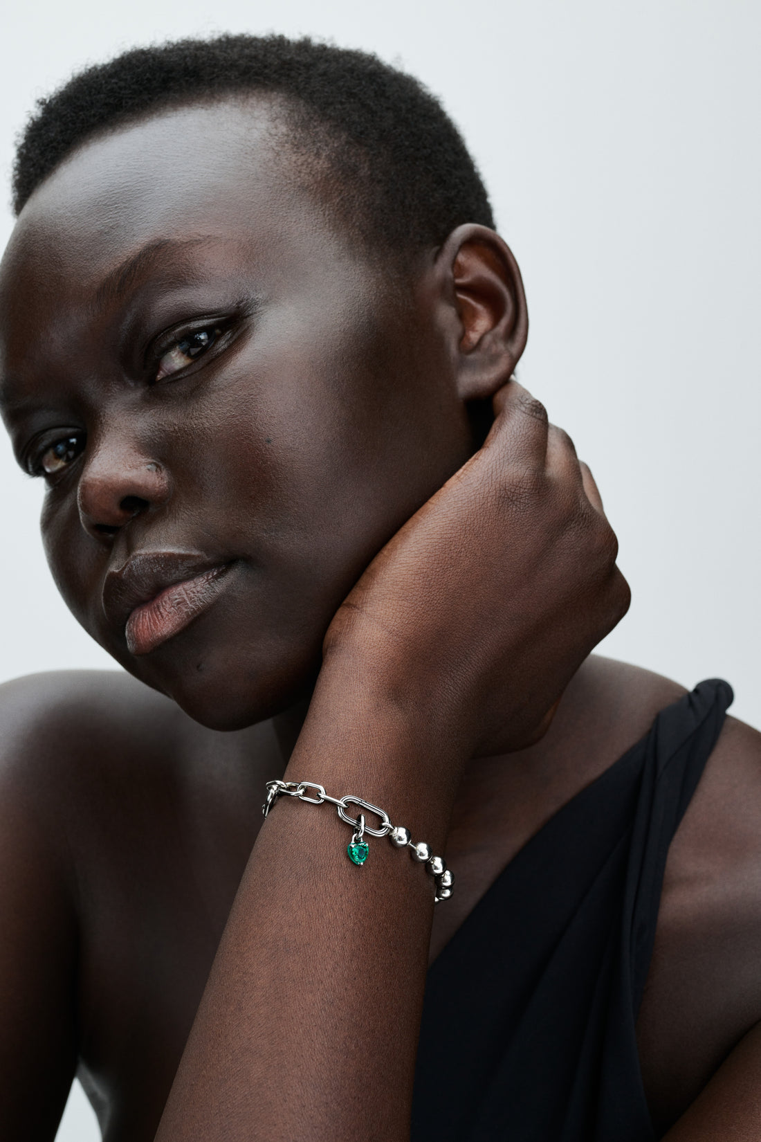 Heart Sterling Silver Mini Dangle With Green Crystal And Green Enamel