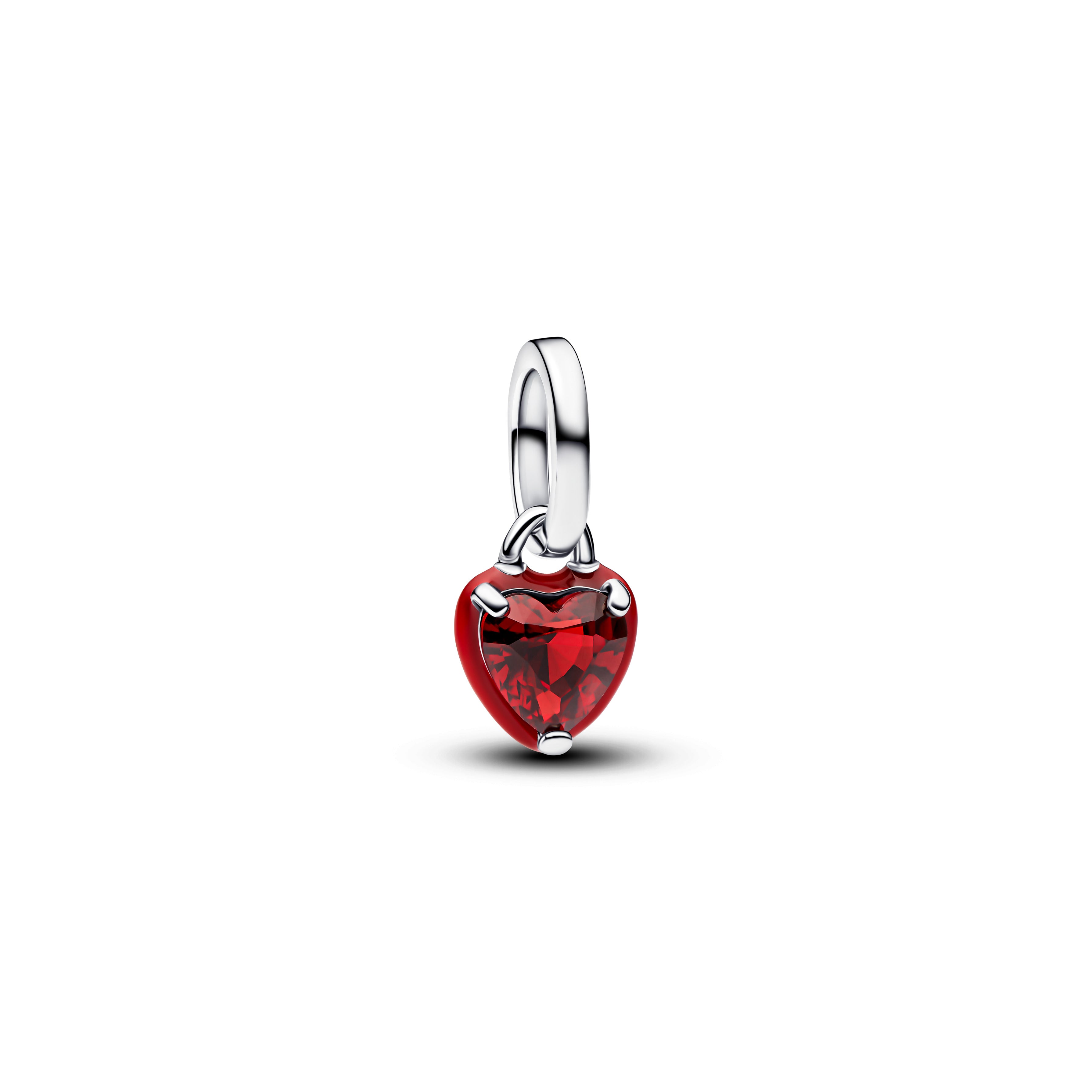 Heart Sterling Silver Mini Dangle With Salsa Red Crystal And Red Enamel
