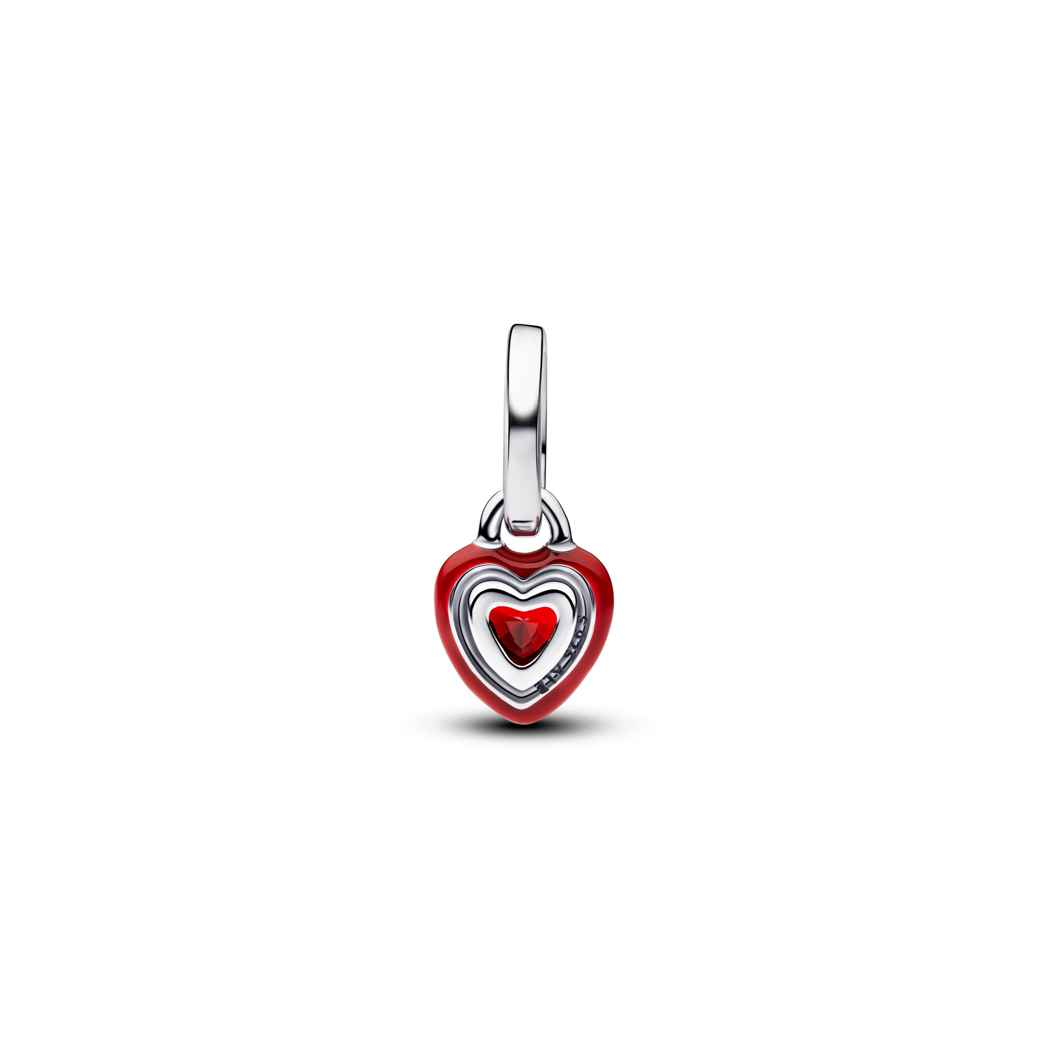 Heart Sterling Silver Mini Dangle With Salsa Red Crystal And Red Enamel