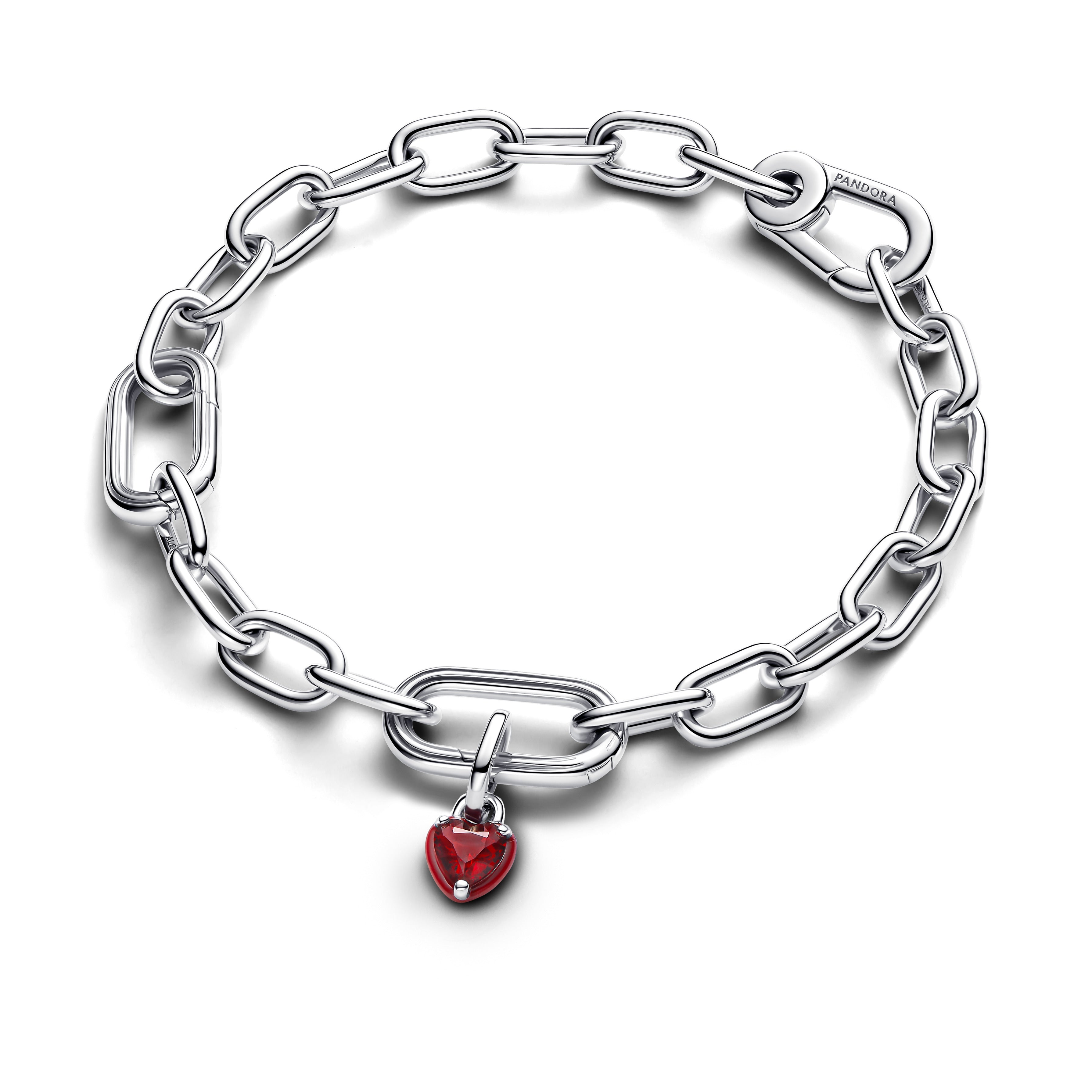 Heart Sterling Silver Mini Dangle With Salsa Red Crystal And Red Enamel