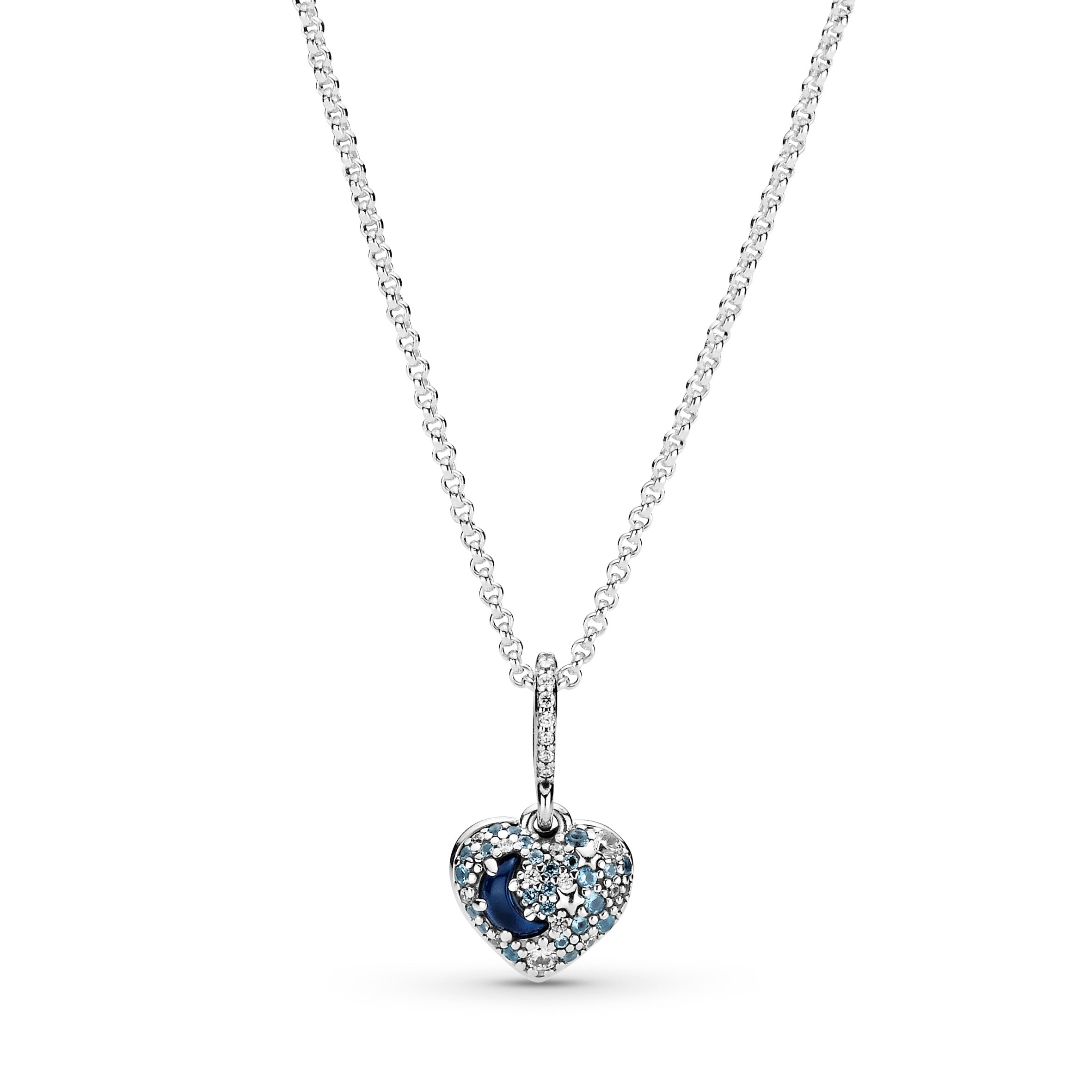 Heart Sterling Silver Necklace With Skylight Blue, Icy Blue Crystal And Clear Cubic Zirconia