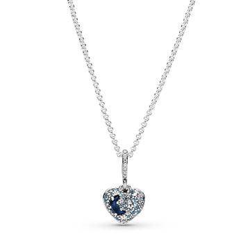 Heart Sterling Silver Necklace With Skylight Blue, Icy Blue Crystal And Clear Cubic Zirconia
