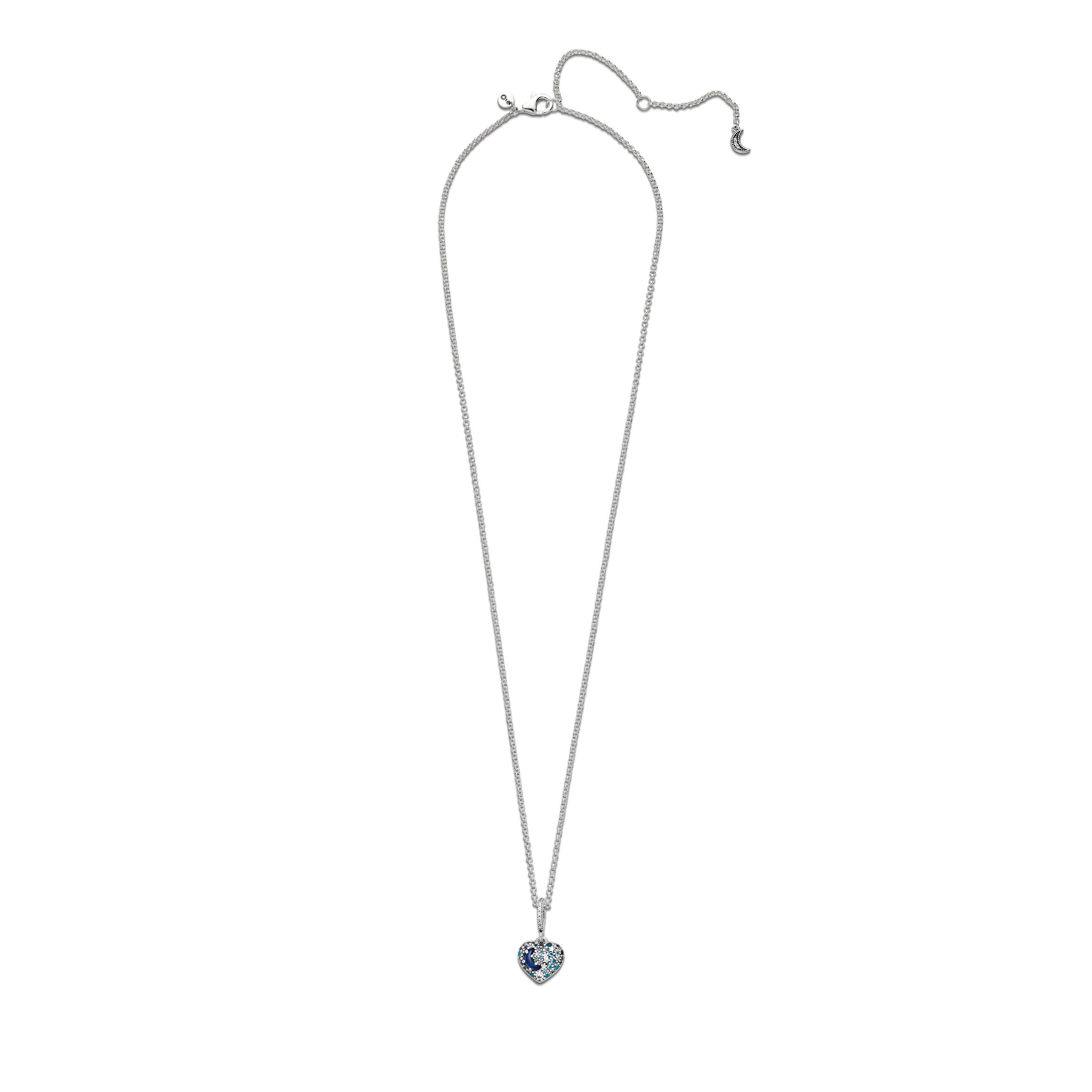 Heart Sterling Silver Necklace With Skylight Blue, Icy Blue Crystal And Clear Cubic Zirconia