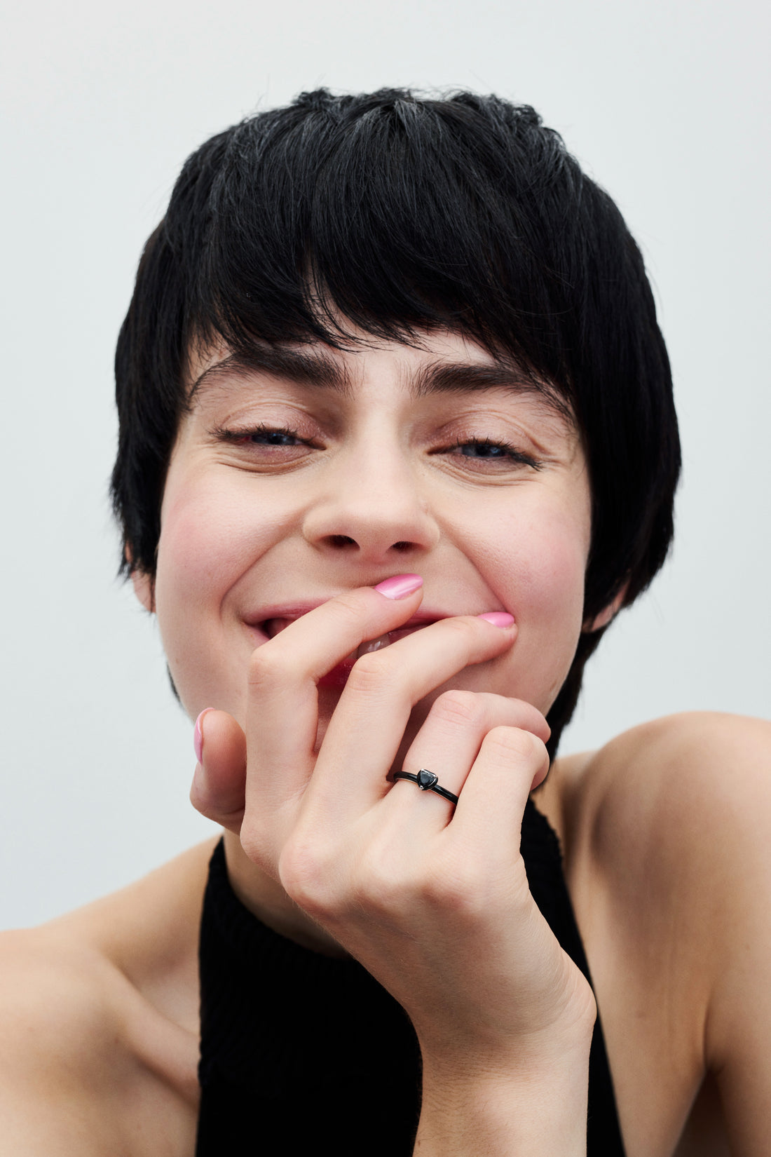 Heart Sterling Silver Ring With Black Crystal And Black Enamel