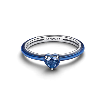 Heart Sterling Silver Ring With Blue Crystal And Blue Enamel
