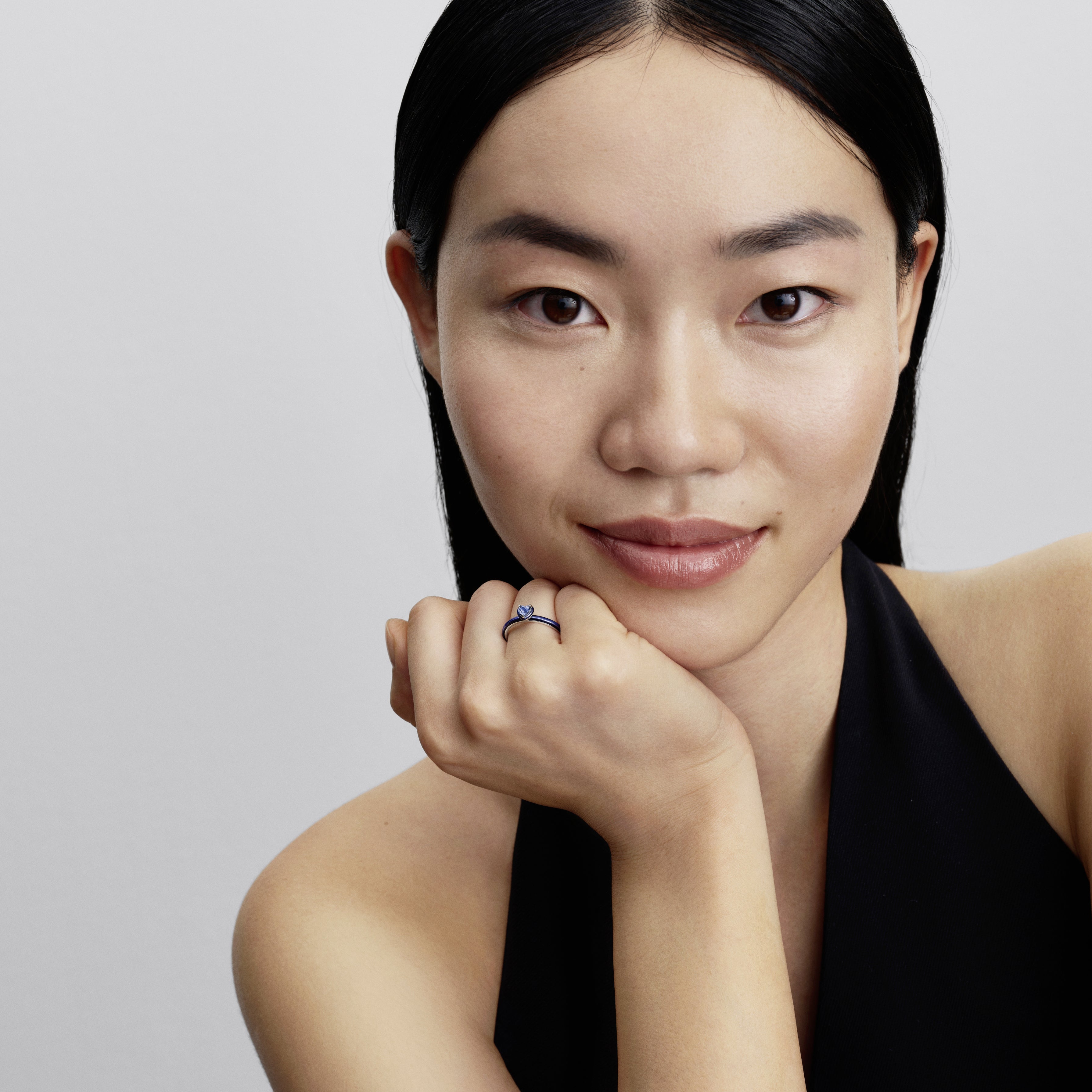 Heart Sterling Silver Ring With Blue Crystal And Blue Enamel