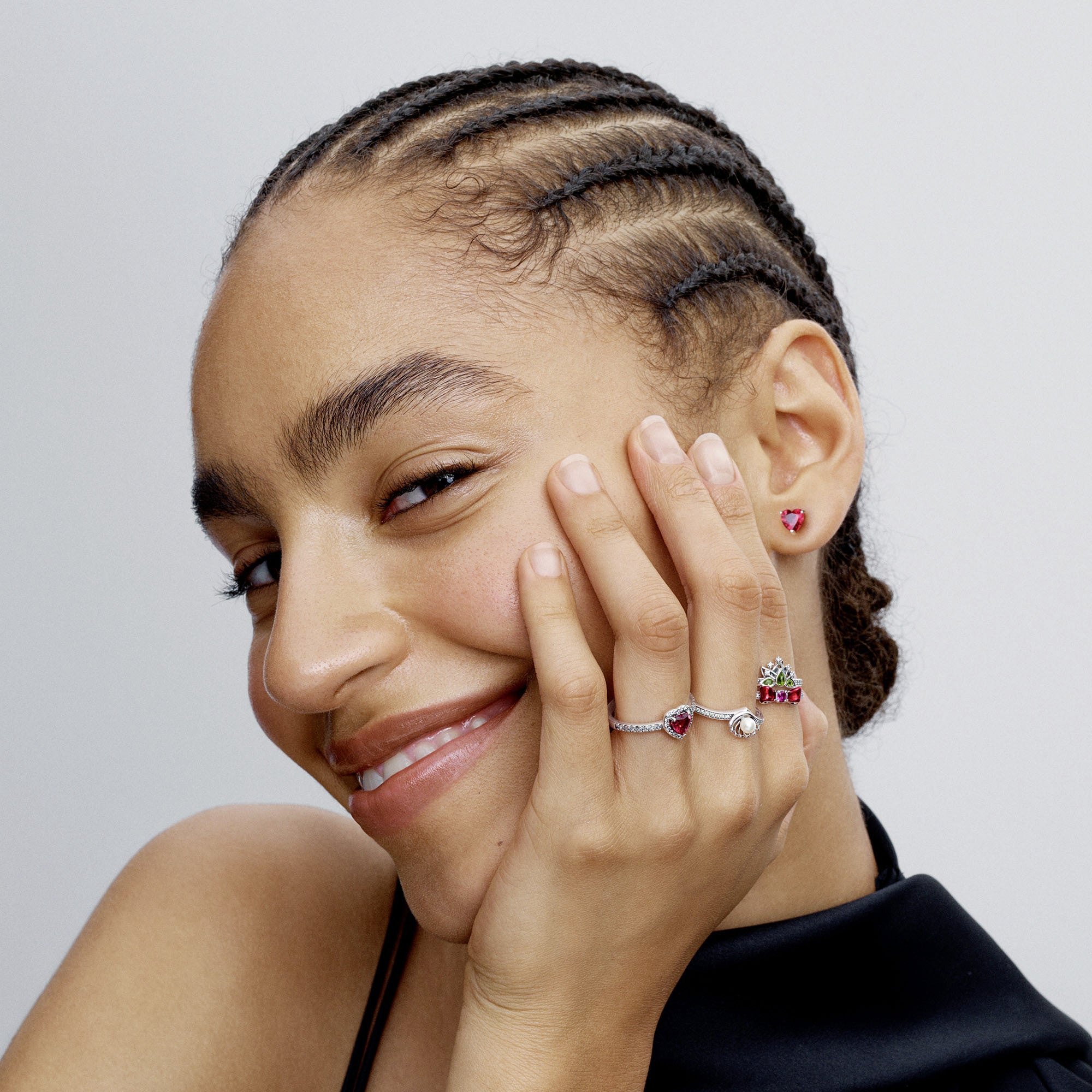 Heart Sterling Silver Ring With Cherries Jubilee Red Crystal And Clear Cubic Zirconia