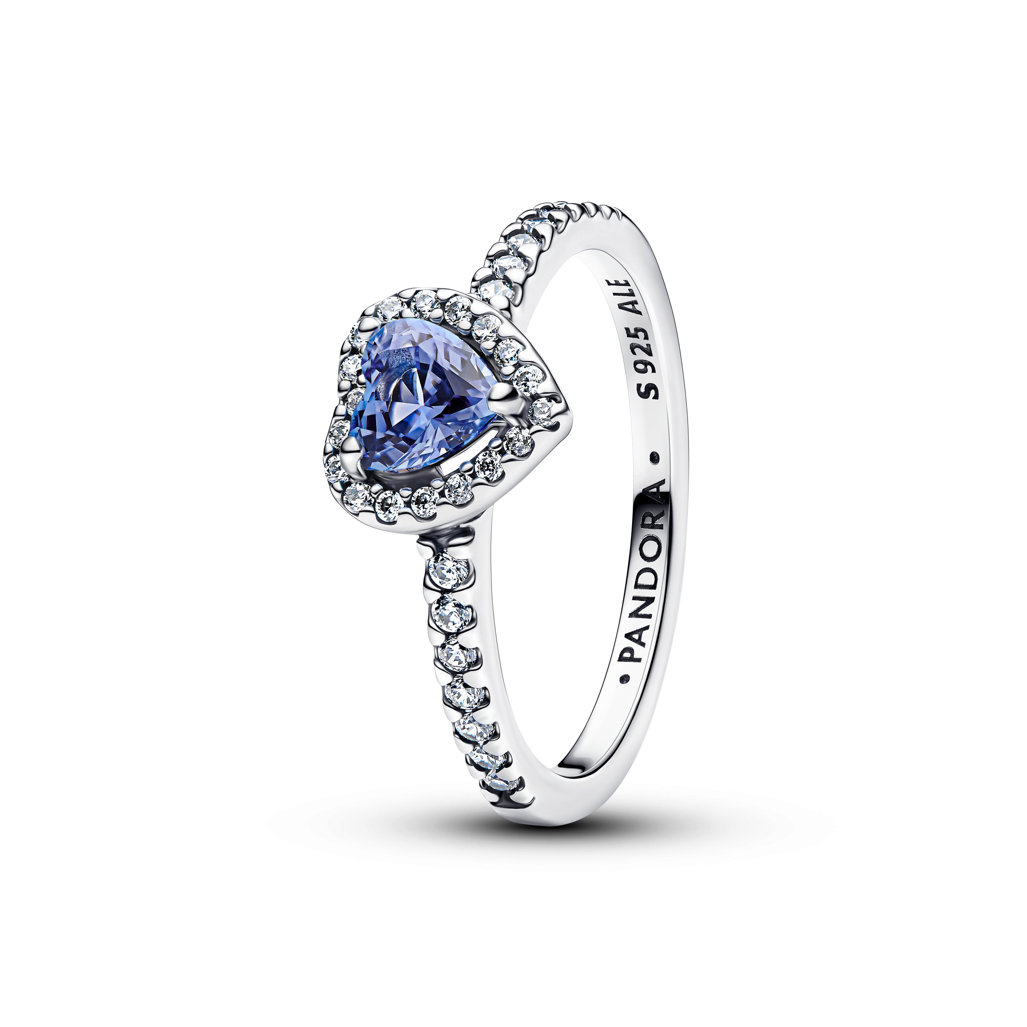 Heart Sterling Silver Ring With Cornflower Blue Crystal  And Clear Cubic Zirconia
