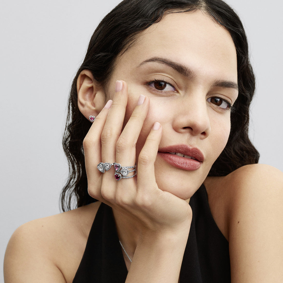 Heart Sterling Silver Ring With Fancy Pink And Clear Cubic Zirconia