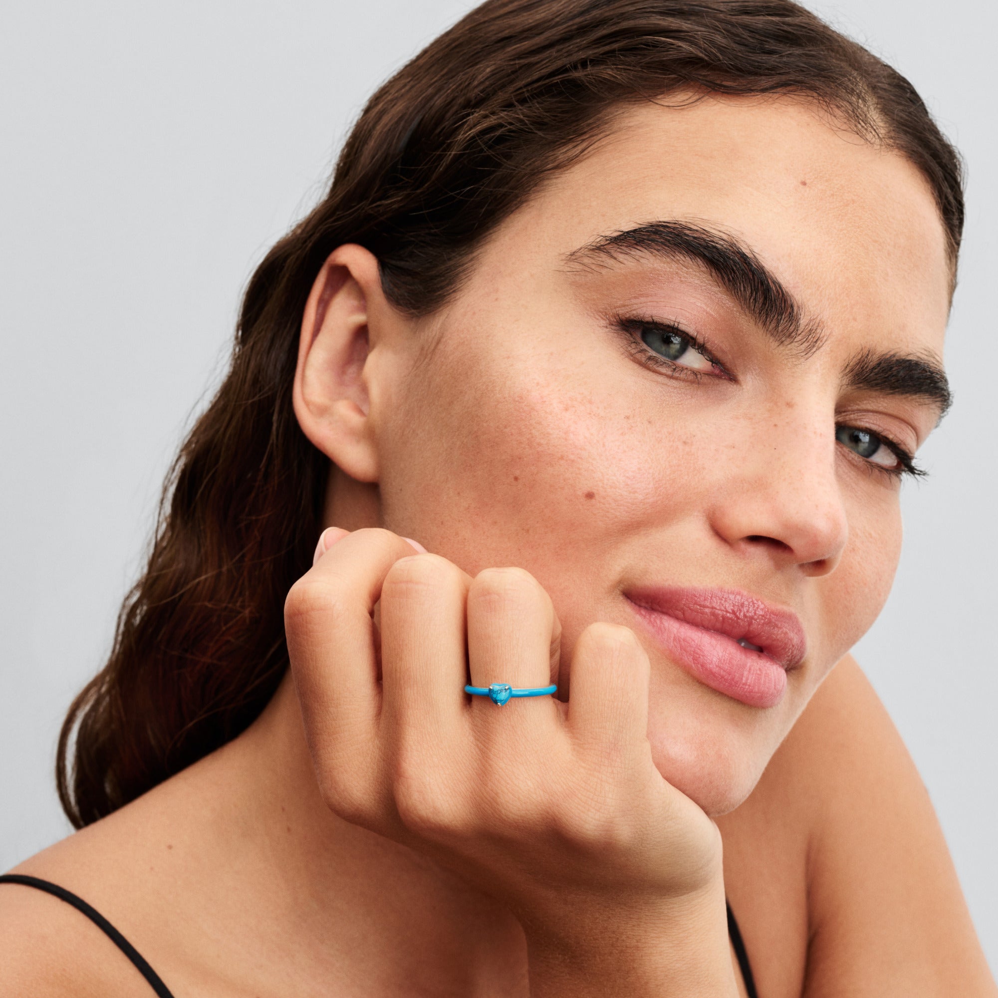 Heart Sterling Silver Ring With Imitation Turquoise And Turquoise Enamel