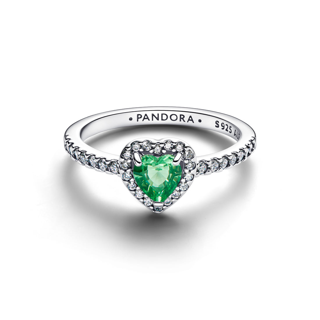 Heart Sterling Silver Ring With Mint Green Crystal And Clear Cubic Zirconia