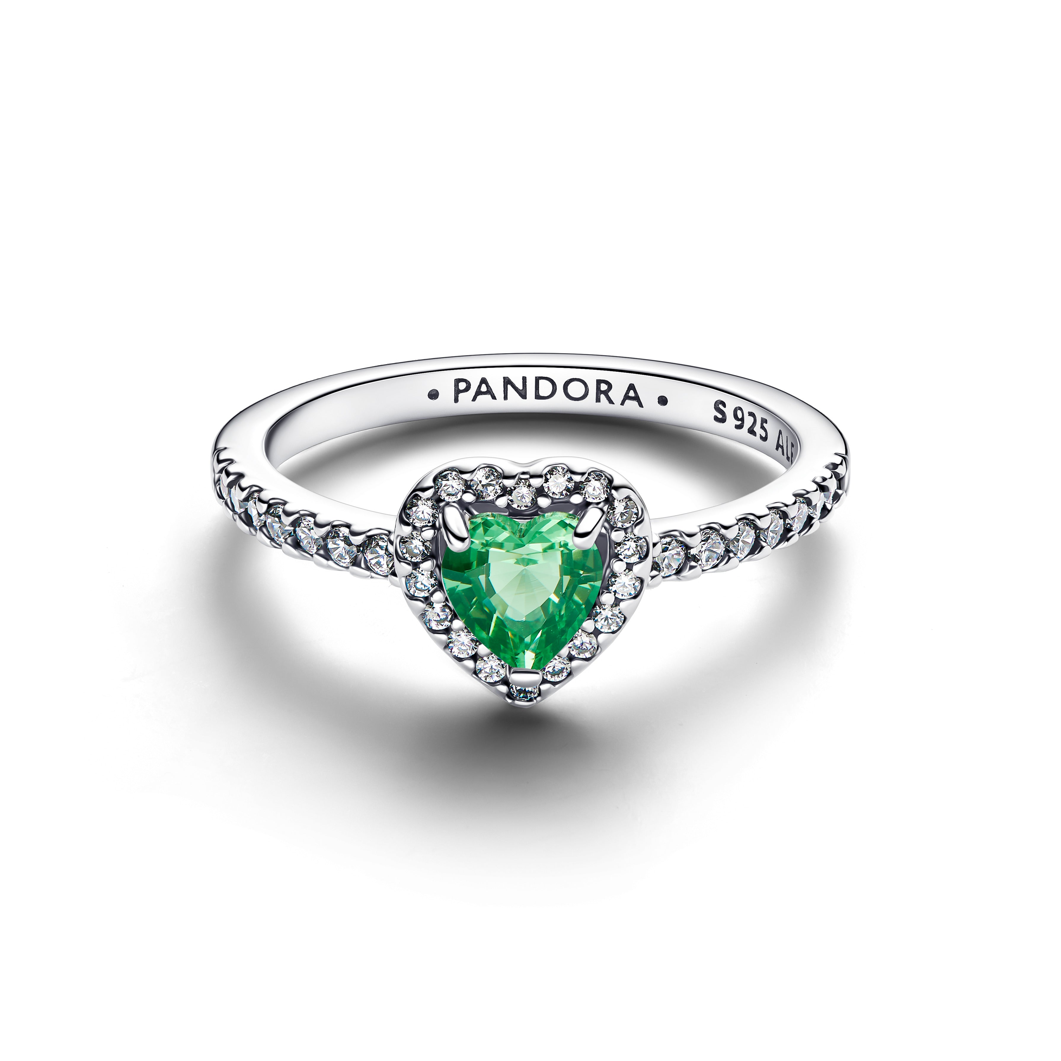 Heart Sterling Silver Ring With Mint Green Crystal And Clear Cubic Zirconia
