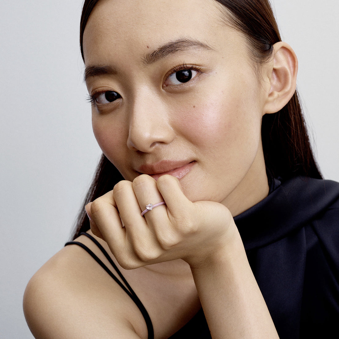 Heart Sterling Silver Ring With Orchid Pink Crystal And Glittery Pink Enamel