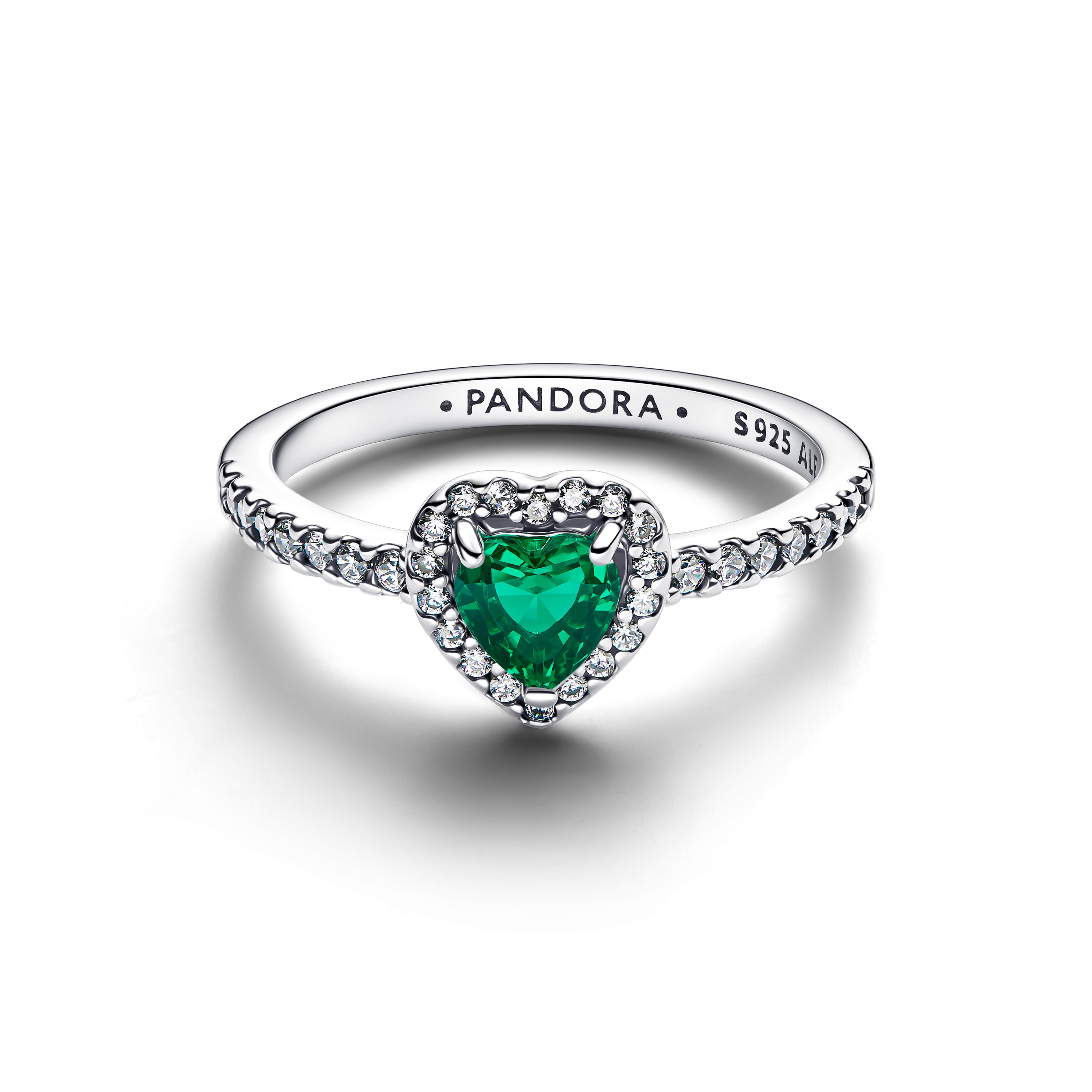 Heart Sterling Silver Ring With Royal Green Crystal And Clear Cubic Zirconia