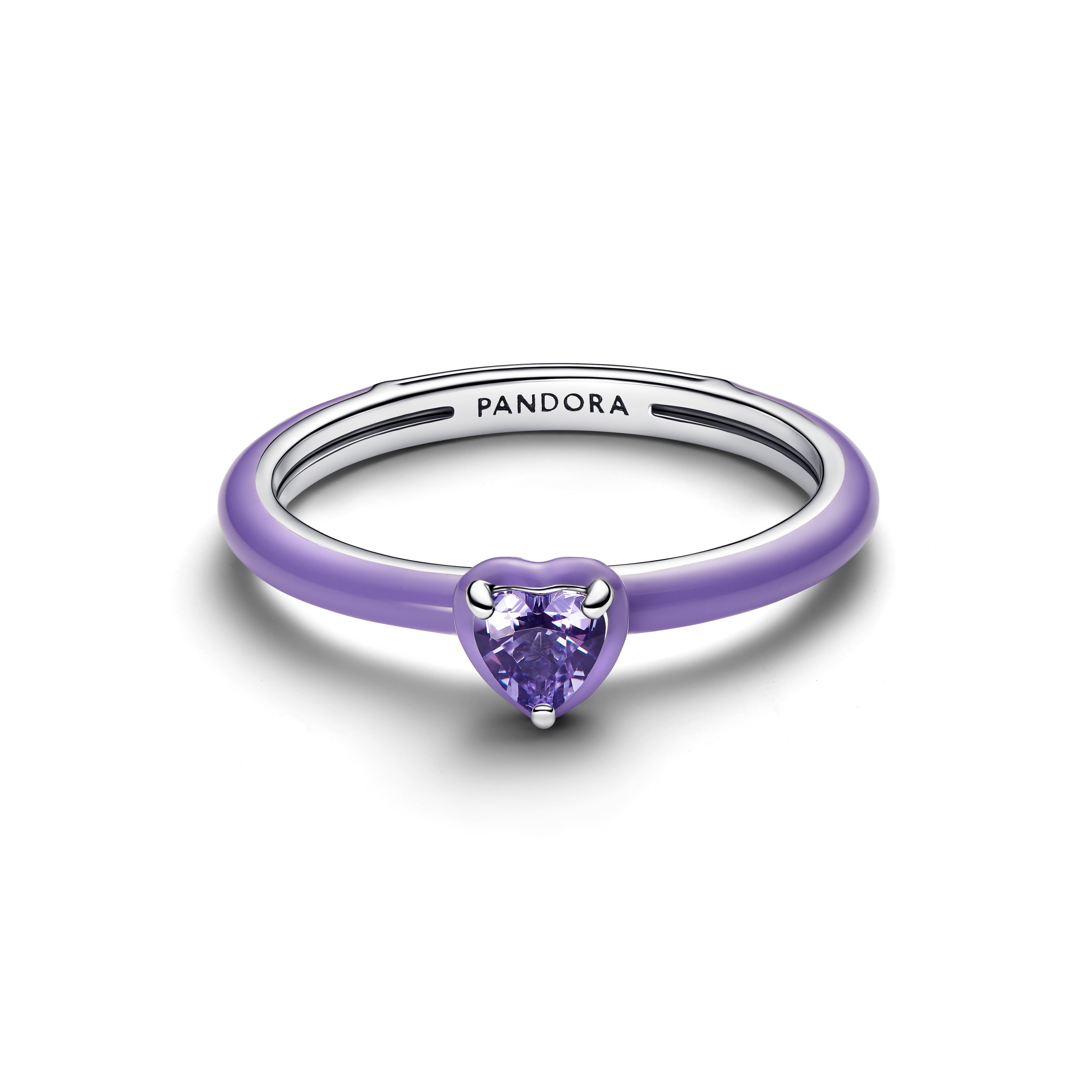 Heart Sterling Silver Ring With Royal Purple Crystal And Purple Enamel