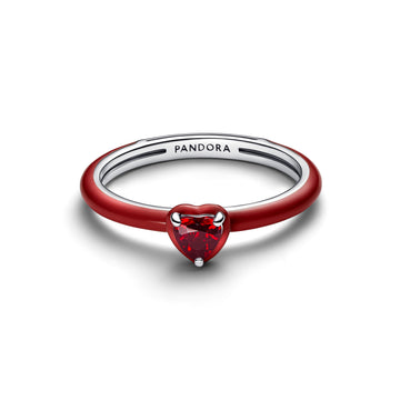 Heart Sterling Silver Ring With Salsa Red Crystal And Red Enamel