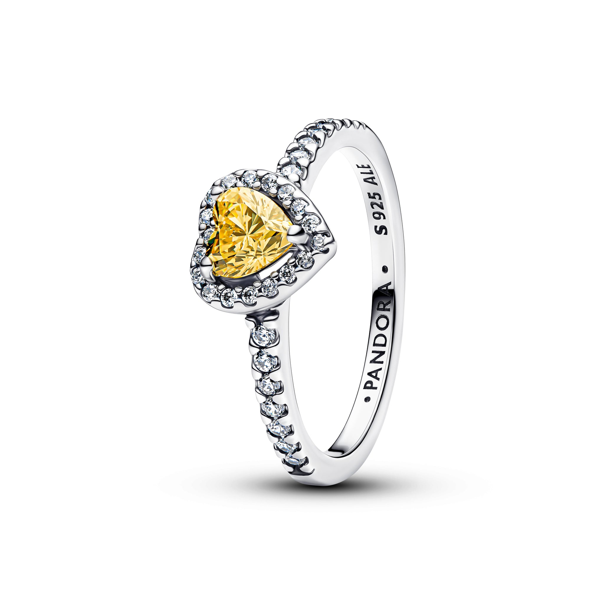 Heart Sterling Silver Ring With Vibrant Yellow And Clear Cubic Zirconia
