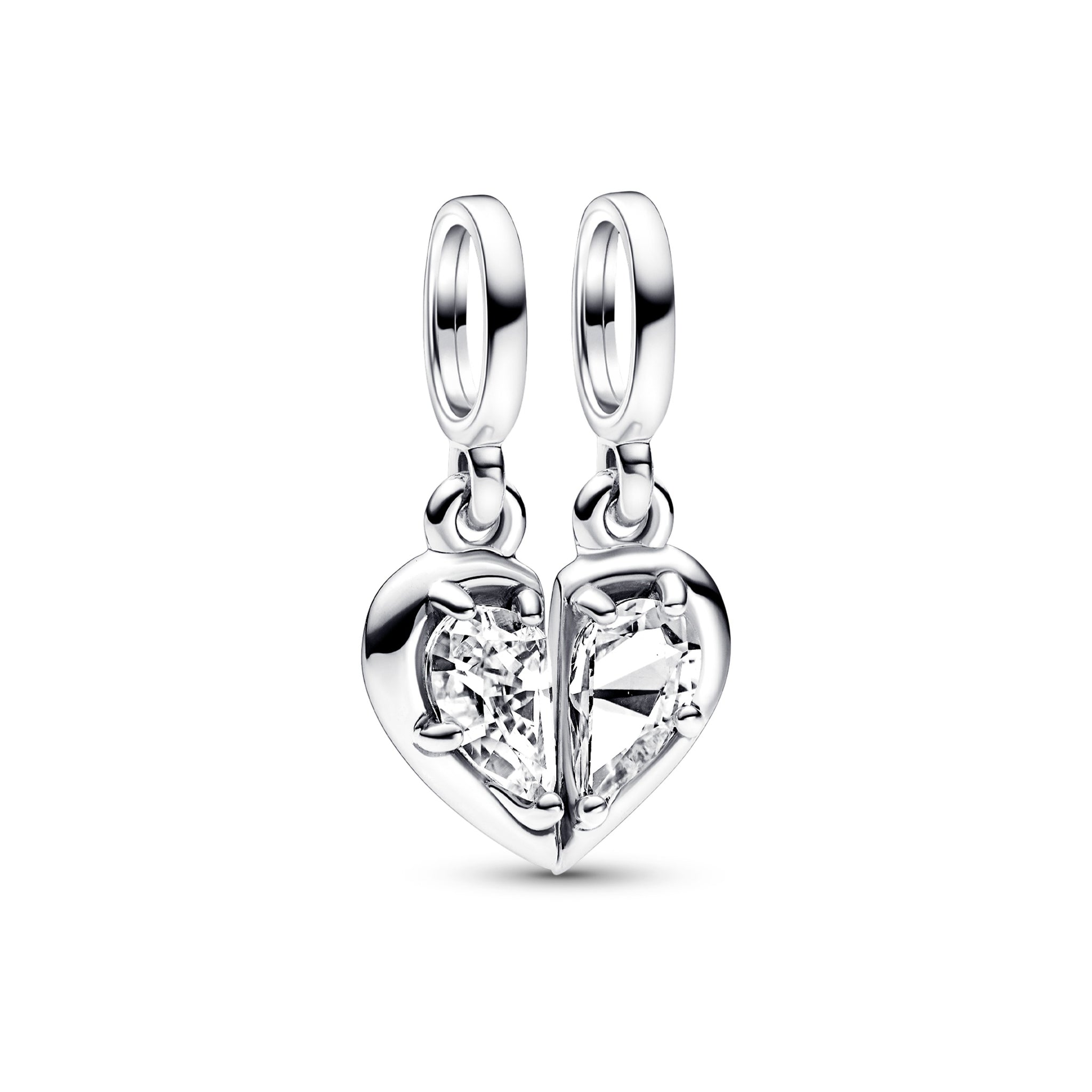 Heart Sterling Silver Splitable Dangle With Clear Cubic Zirconia